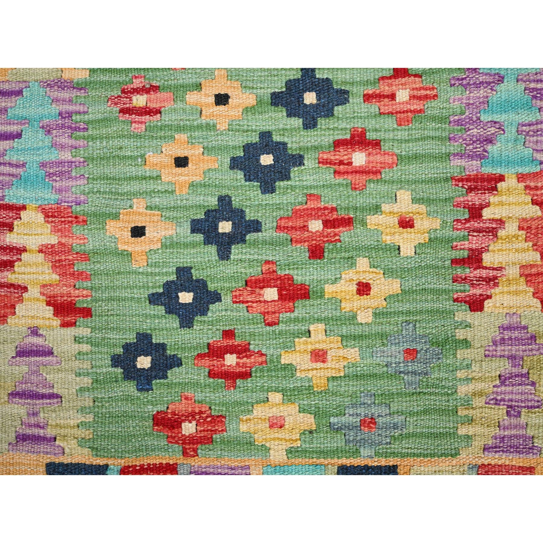 2'x3' Fern Green, Natural Dyes, Soft Wool, Reversible, Flat Weave, Afghan Kilim with Geometric Pattern, Hand Woven, Oriental Rug HR85749 - Image 2