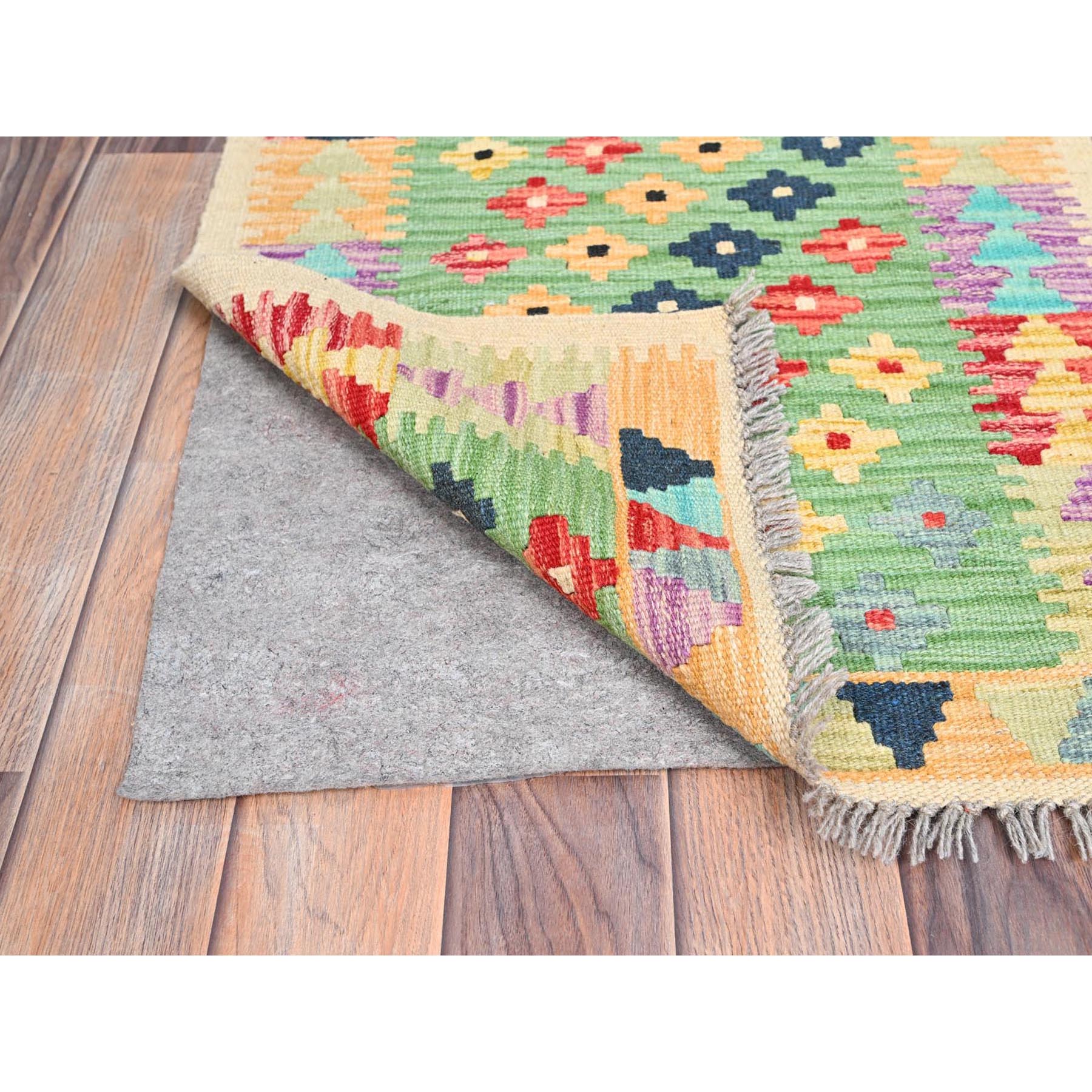 2'x3' Fern Green, Natural Dyes, Soft Wool, Reversible, Flat Weave, Afghan Kilim with Geometric Pattern, Hand Woven, Oriental Rug HR85749 - Image 3