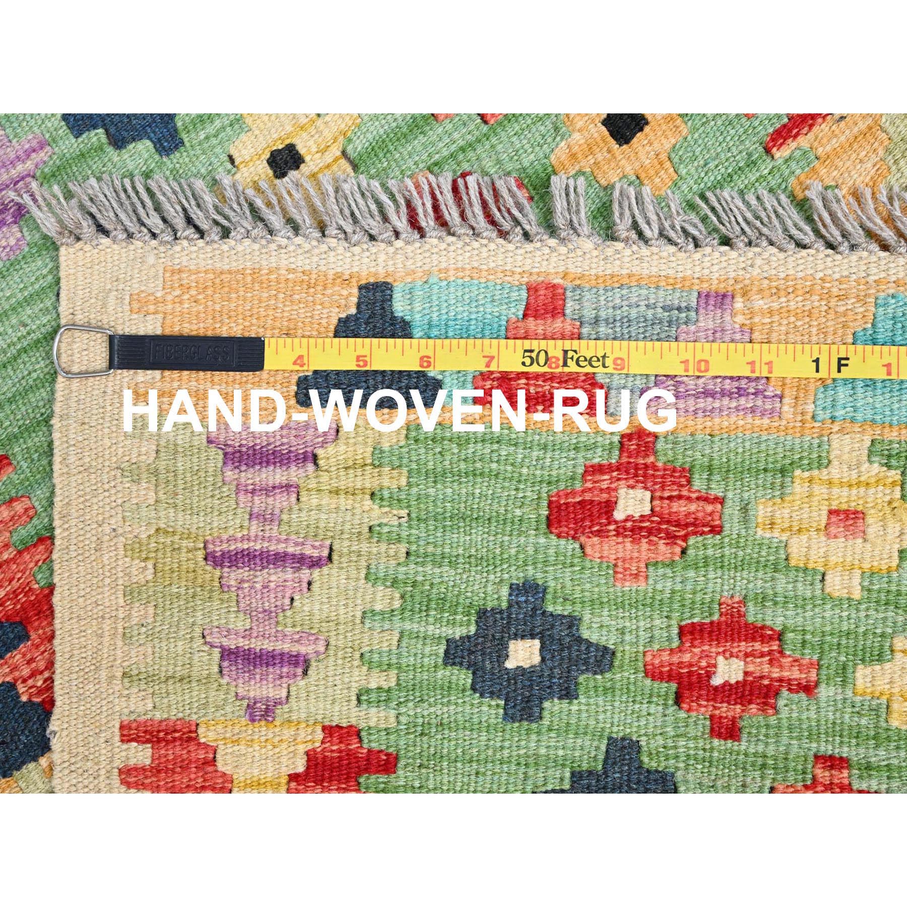 2'x3' Fern Green, Natural Dyes, Soft Wool, Reversible, Flat Weave, Afghan Kilim with Geometric Pattern, Hand Woven, Oriental Rug HR85749 - Image 6