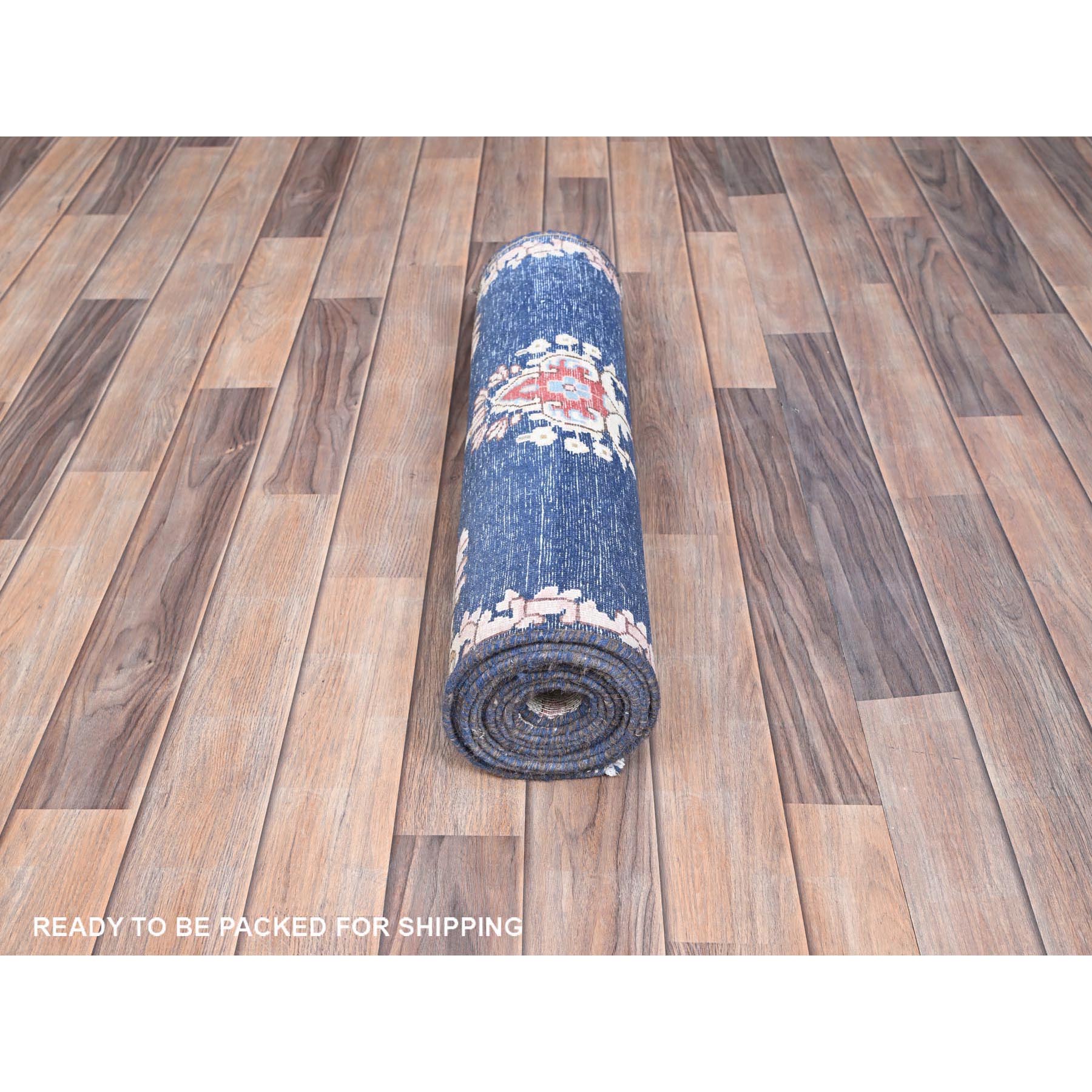 2'1"x11'9" Steel Blue, Pure Wool, Hand Knotted, Vintage Persian Kerman, Erased Design, Worn Down, Cleaned with Sides and Edges Professionally Secured, Runner Oriental Rug HR85779 - Image 5