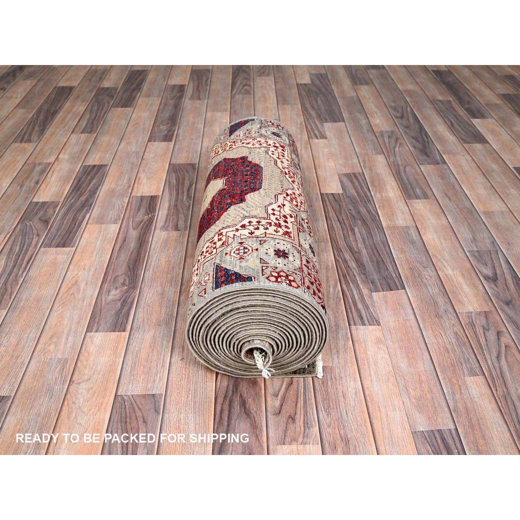 2'4"x24'8" Chiffon White, Natural Wool, Natural Dyes, Hand Knotted, 14th Century Mamluk Dynasty Pattern, 200 KPSI, XL Runner Oriental Rug HR85846 - Image 5