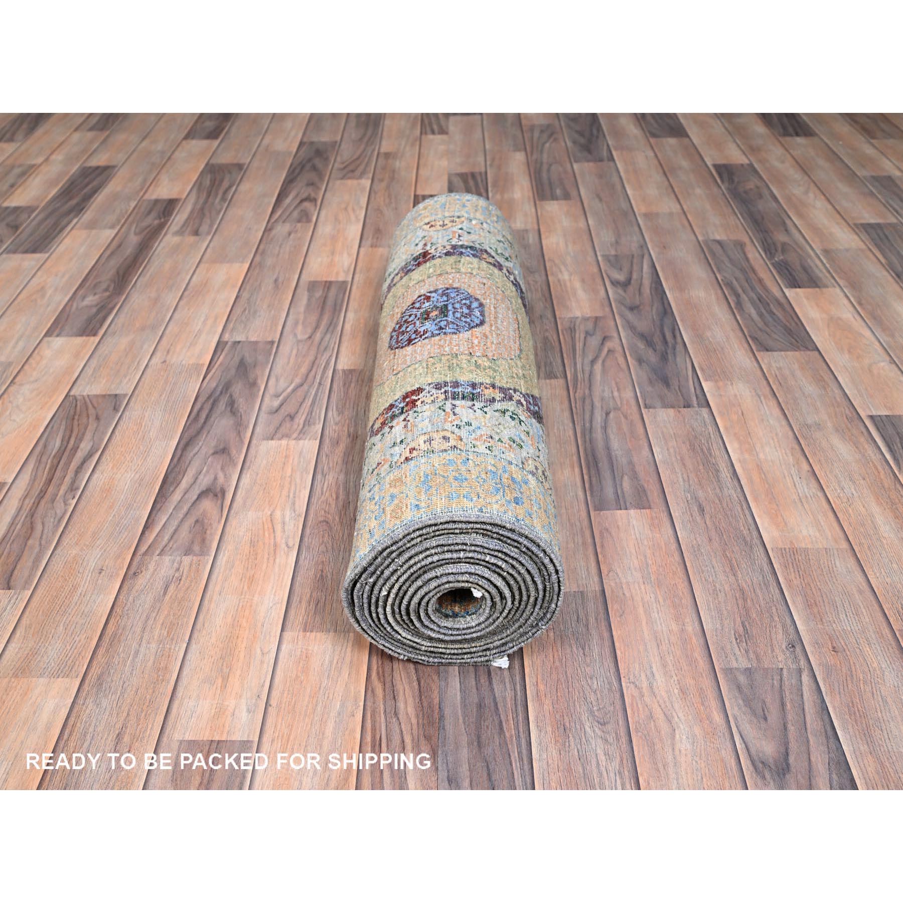 2'6"x13'9" Arctic Blue, 14th Century Mamluk Dynasty Pattern, Extra Soft Wool, Hand Knotted, Vegetable Dyes, 200 KPSI, Runner Oriental Rug HR85849 - Image 5