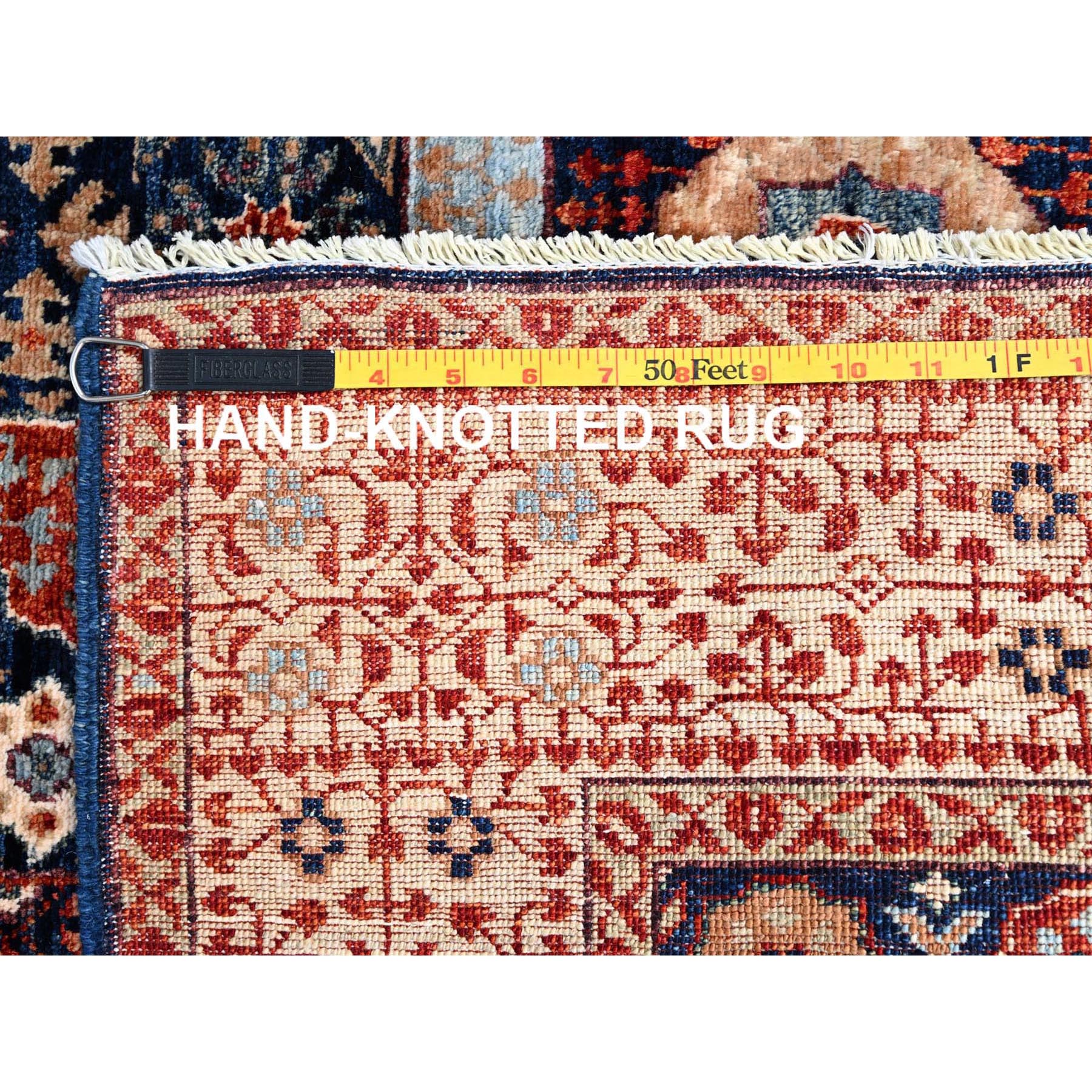 3'10"x6'3" Berry Blue, Natural Dyes, Hand Knotted, 14th Century Mamluk Dynasty Pattern, 200 KPSI, Pure Wool, Oriental Rug HR85852 - Image 7