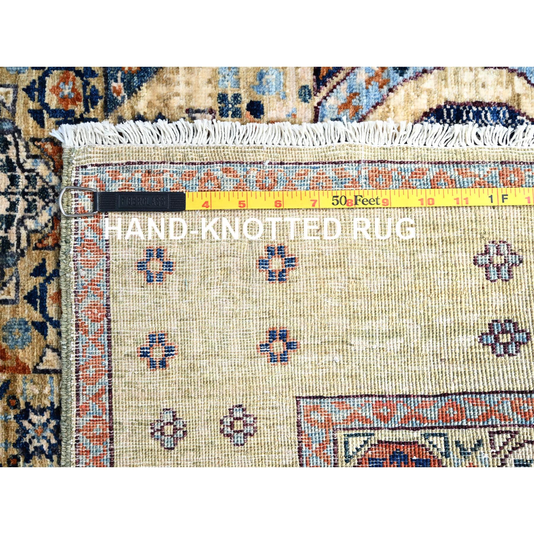 3'10"x6' Eggshell White, 200 KPSI, Extra Soft Wool, Hand Knotted, 14th Century Mamluk Dynasty Pattern, Vegetable Dyes, Oriental Rug HR85859 - Image 7