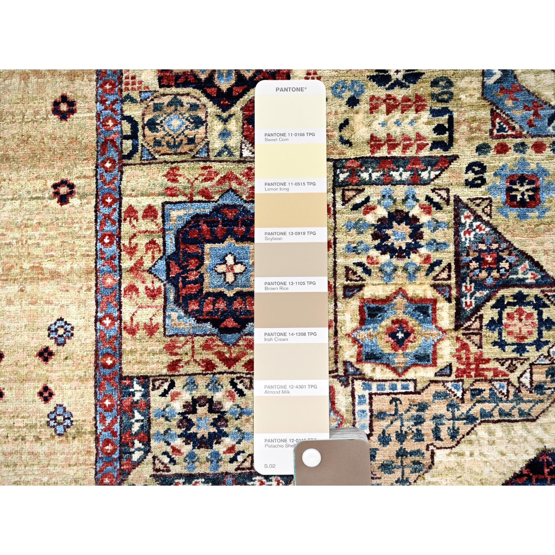 5'x7' Powder White, Vegetable Dyes, Hand Knotted, Natural Wool, 14th Century Mamluk Dynasty Pattern, 200 KPSI, Oriental Rug HR85861 - Image 4