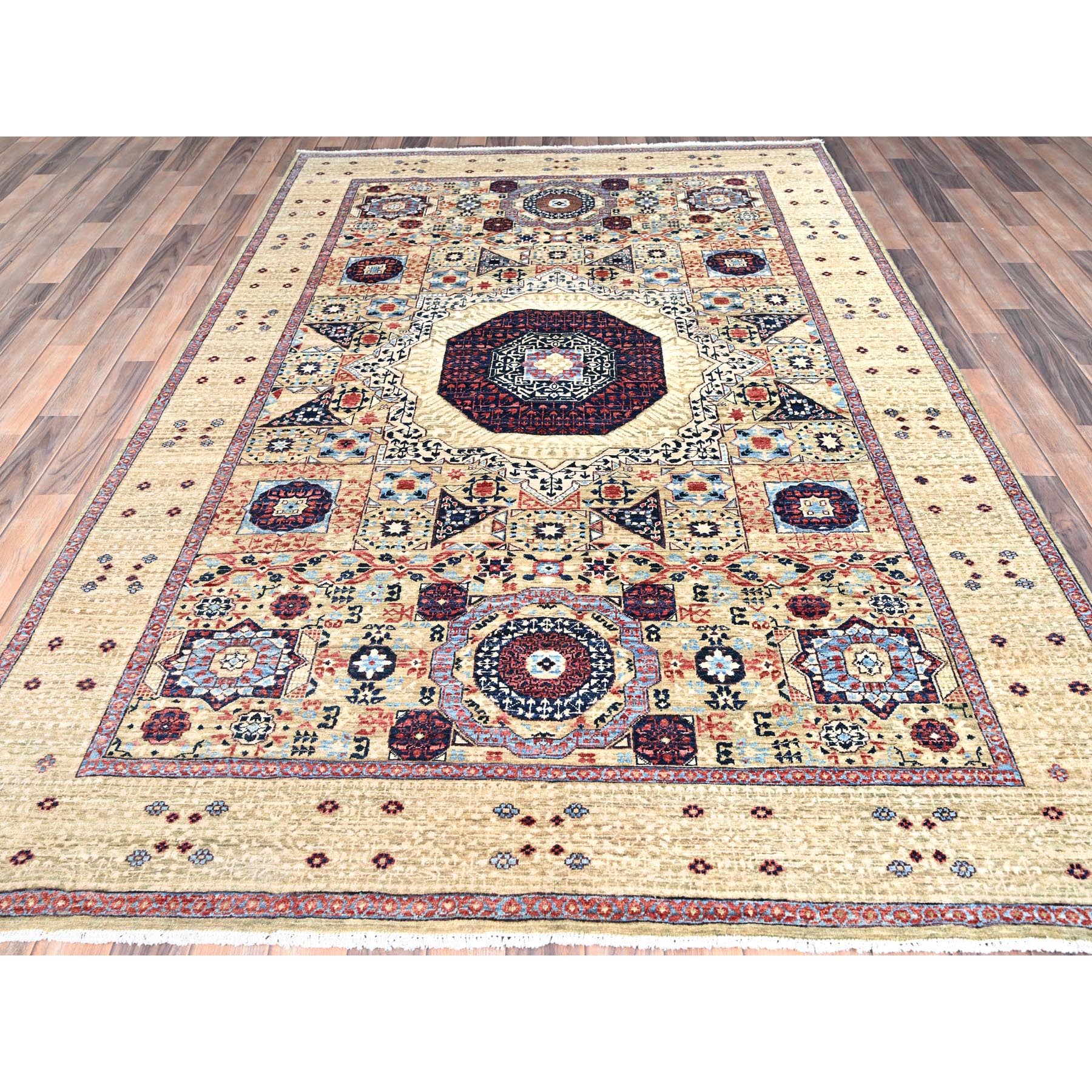 Flax Yellow, Vegetable Dyes, Extra Soft Wool, Hand Knotted, 14th Century Mamluk Dynasty Pattern, 200 KPSI, Oriental Rug HR85879 - Image 3