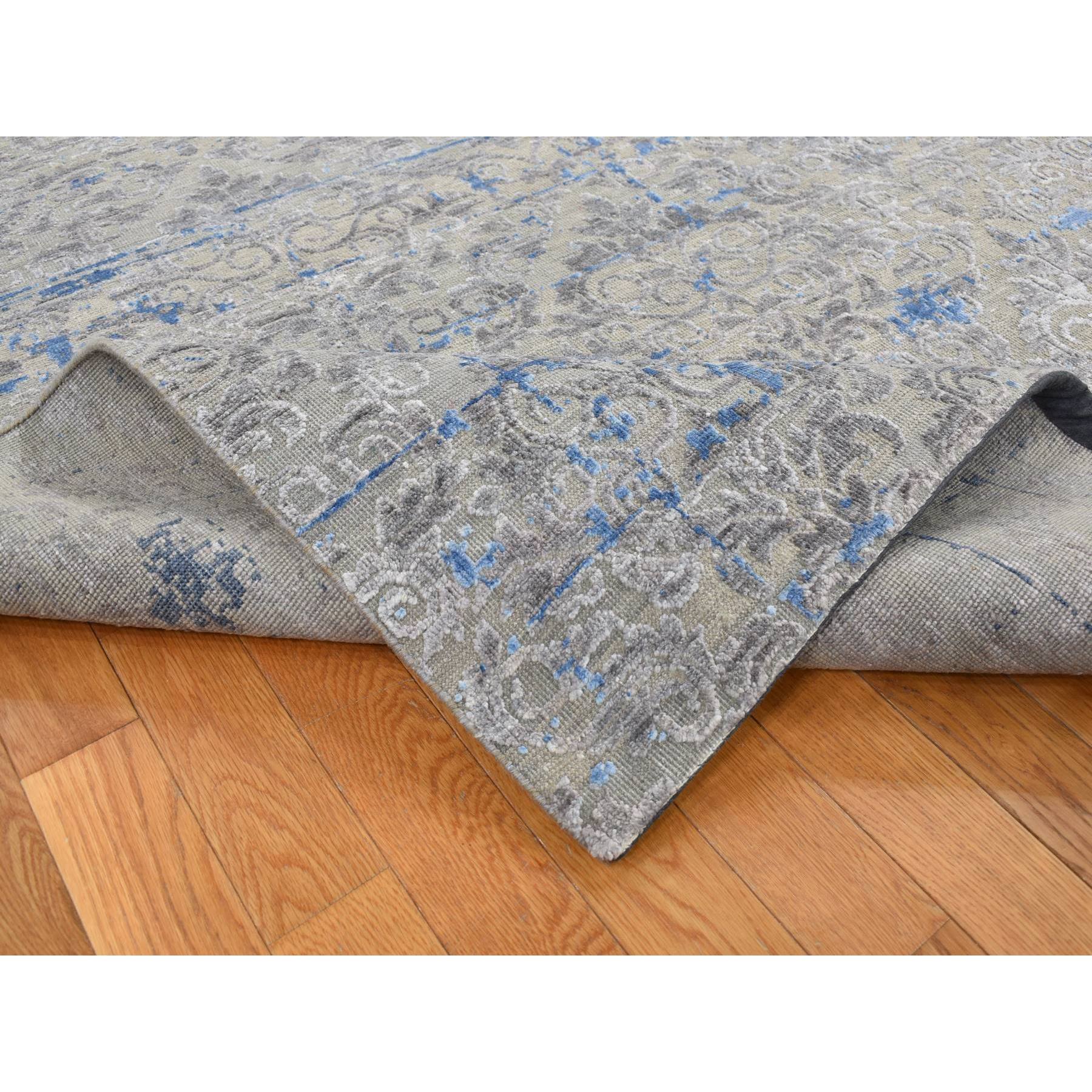 7'10"x10'2" Stone Gray, Pure Silk with Textured Wool, Trellis Garden Design, Hand Knotted, Oriental Rug HR87060 - Image 6
