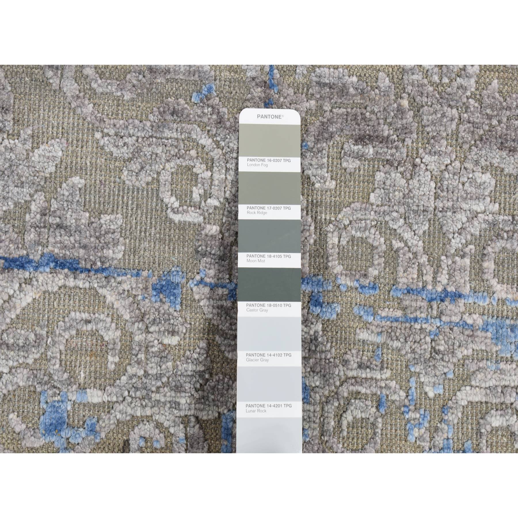 7'10"x10'2" Stone Gray, Pure Silk with Textured Wool, Trellis Garden Design, Hand Knotted, Oriental Rug HR87060 - Image 8