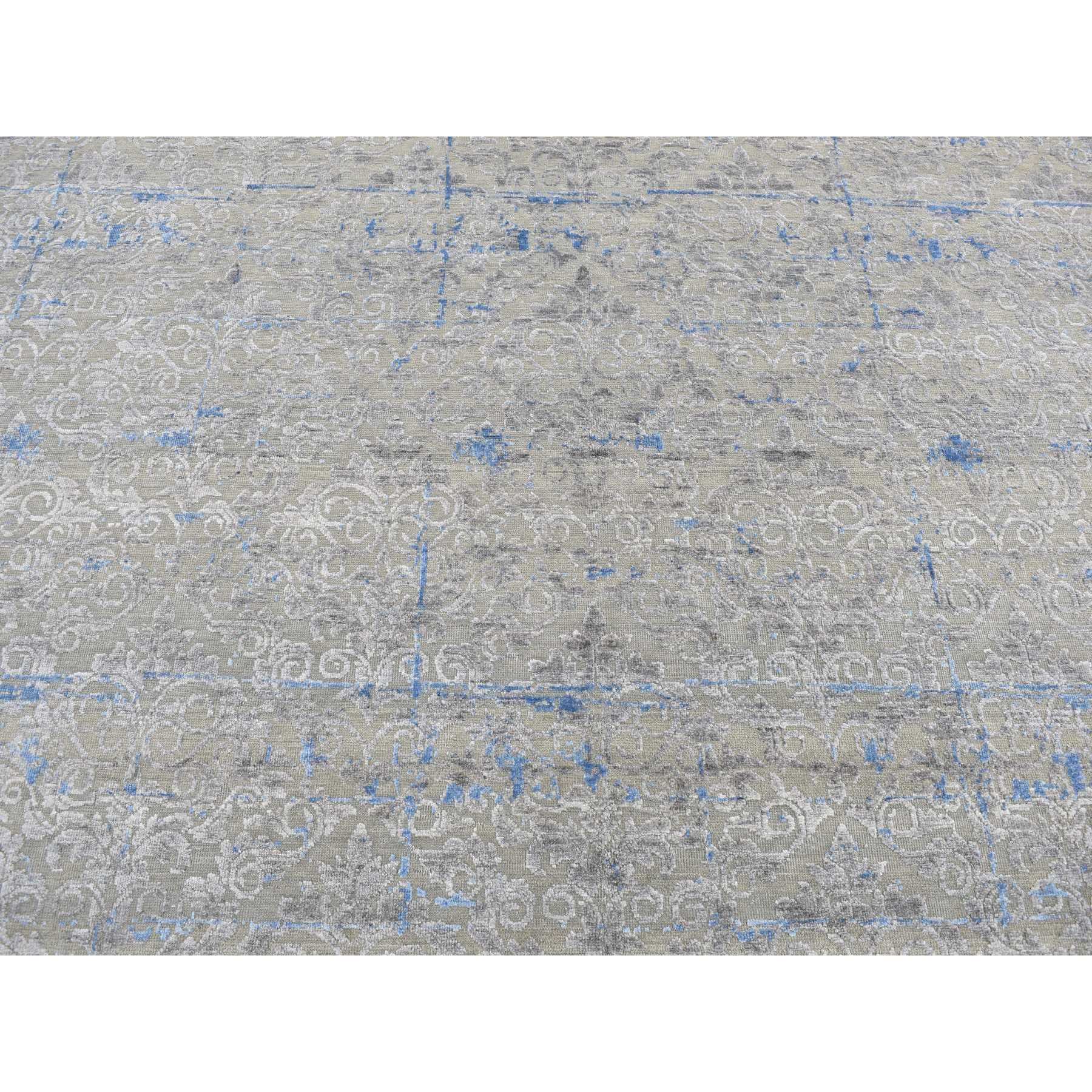 7'10"x10'2" Stone Gray, Pure Silk with Textured Wool, Trellis Garden Design, Hand Knotted, Oriental Rug HR87060 - Image 9