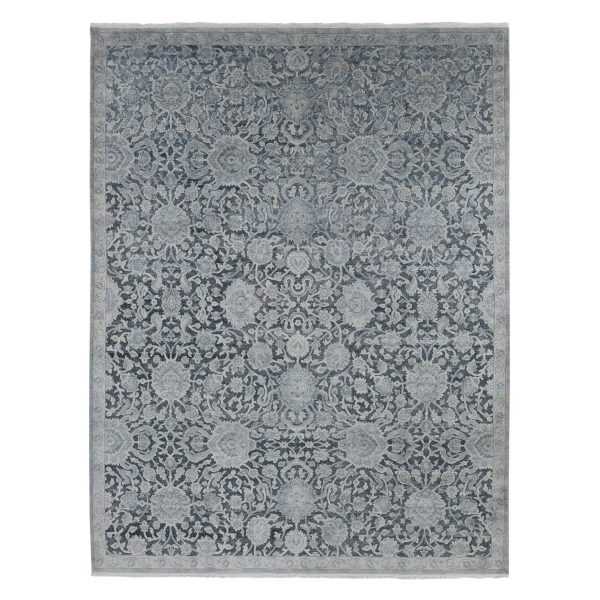 9'x11'8" Ash Gray, Oushak Influence, All Over Design, Pure Silk with Textured Wool, Hand Knotted, Oriental Rug HR87076