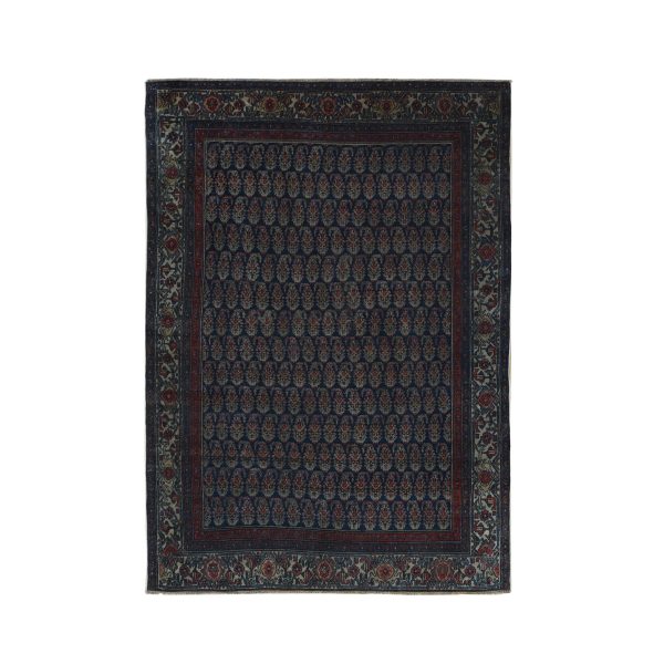4'x6' Yankees Blue, Antique Persian Senneh, All Over Paisley Repetitive Design, Hand Knotted, Pure Wool, Super Dense Weave, Slight Wear, Cleaned with Sides and Ends Secured, Oriental Rug HR87479