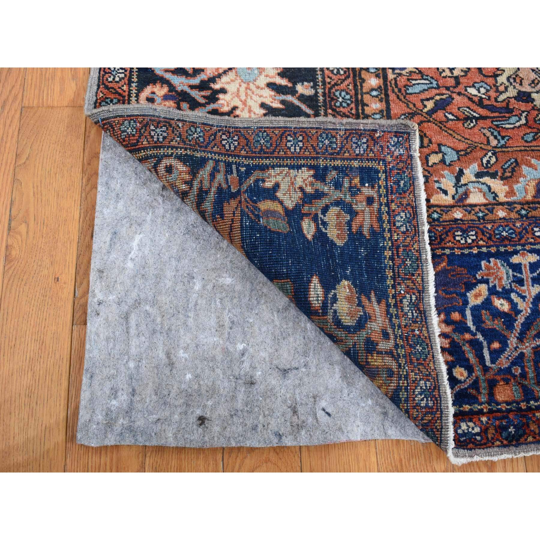 8'4"x11'6" Old Moss Green, Rare Antique Persian Sarouk Fereghan with Medallion Design, Dense Weave, Hand Knotted, Pure Wool, Even Wear and Soft, Cleaned with Sides and Ends Professionally Secured, Oriental Rug HR87480 - Image 4