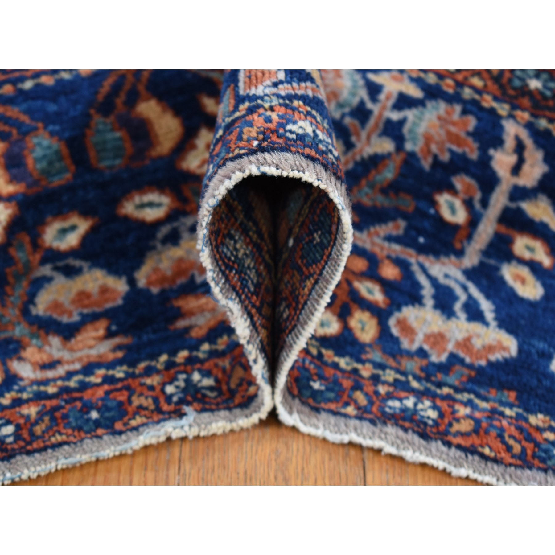 8'4"x11'6" Old Moss Green, Rare Antique Persian Sarouk Fereghan with Medallion Design, Dense Weave, Hand Knotted, Pure Wool, Even Wear and Soft, Cleaned with Sides and Ends Professionally Secured, Oriental Rug HR87480 - Image 6