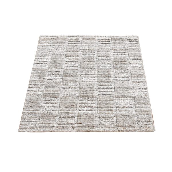 2'1"x2'1" Taupe, Modern Patchwork Design, Hand Loomed, 100% Wool, Fragment Sample, Square, Oriental Rug HR87487