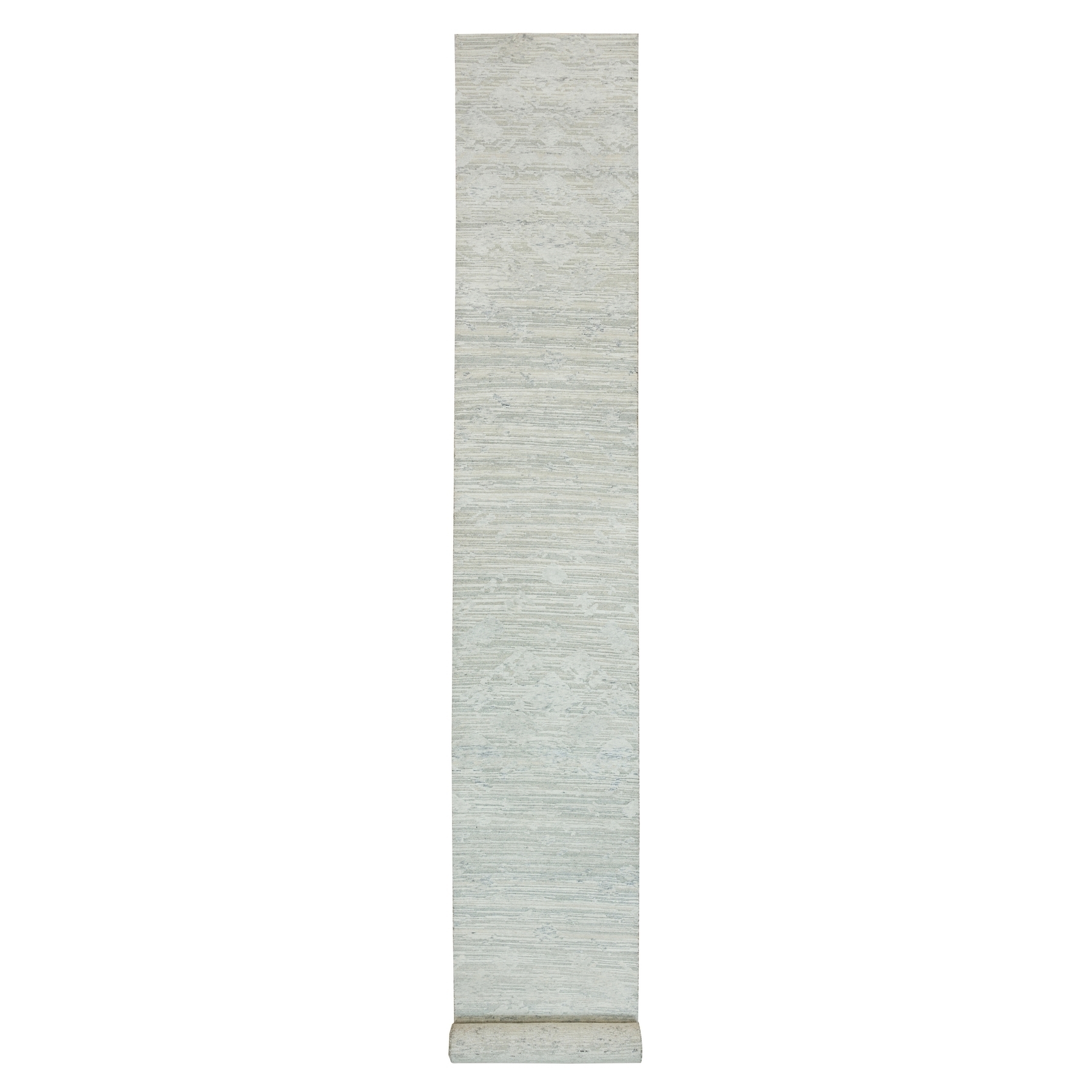 2'7"x22' Platinum Gray, Modern Design, Hand Spun Undyed Natural Wool, Hand Knotted, XL Runner Oriental Rug HR65957