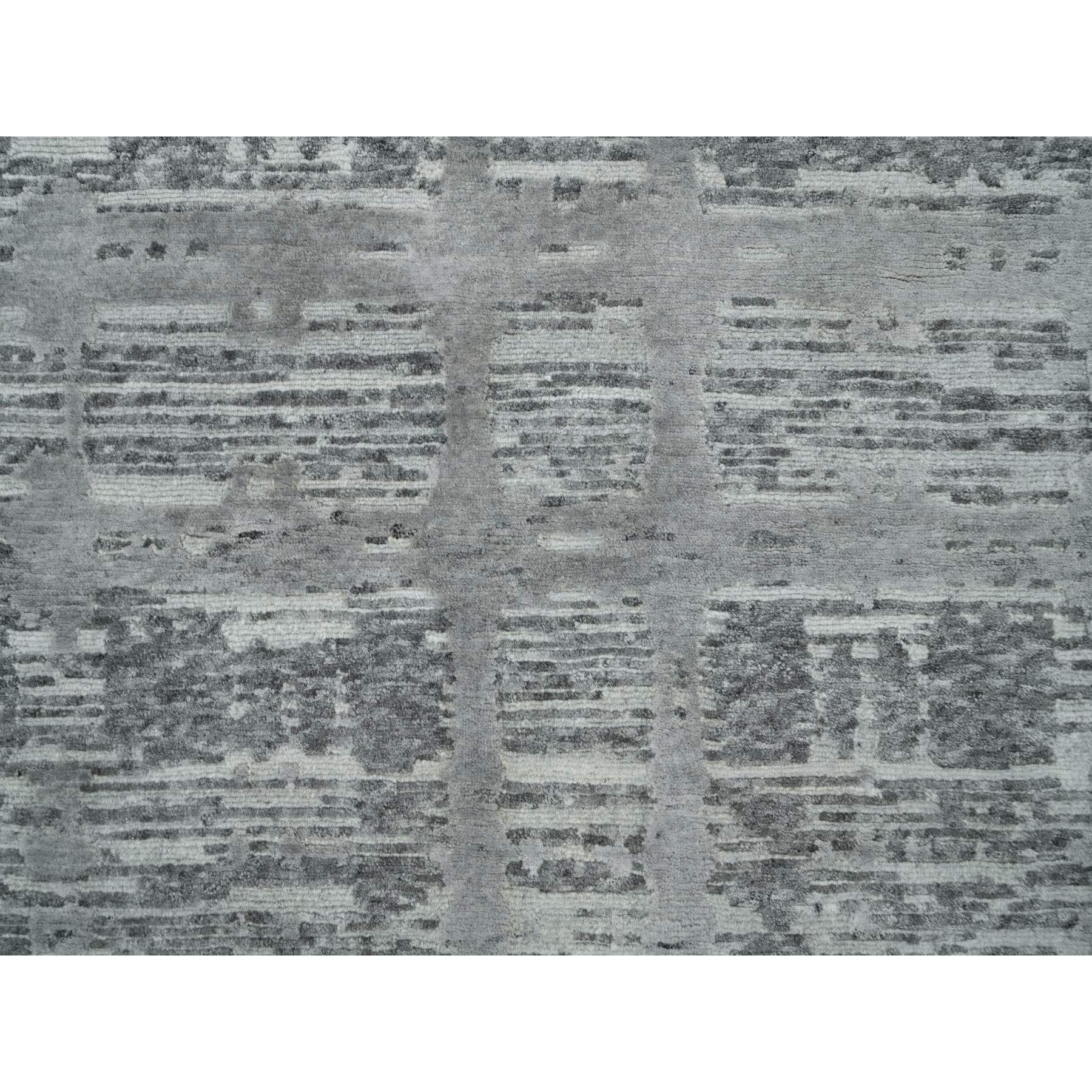 3'x5'1" Ash Gray, Modern Design, Hand Spun Undyed Natural Wool, Hand Knotted, Oriental Rug HR65961 - Image 5