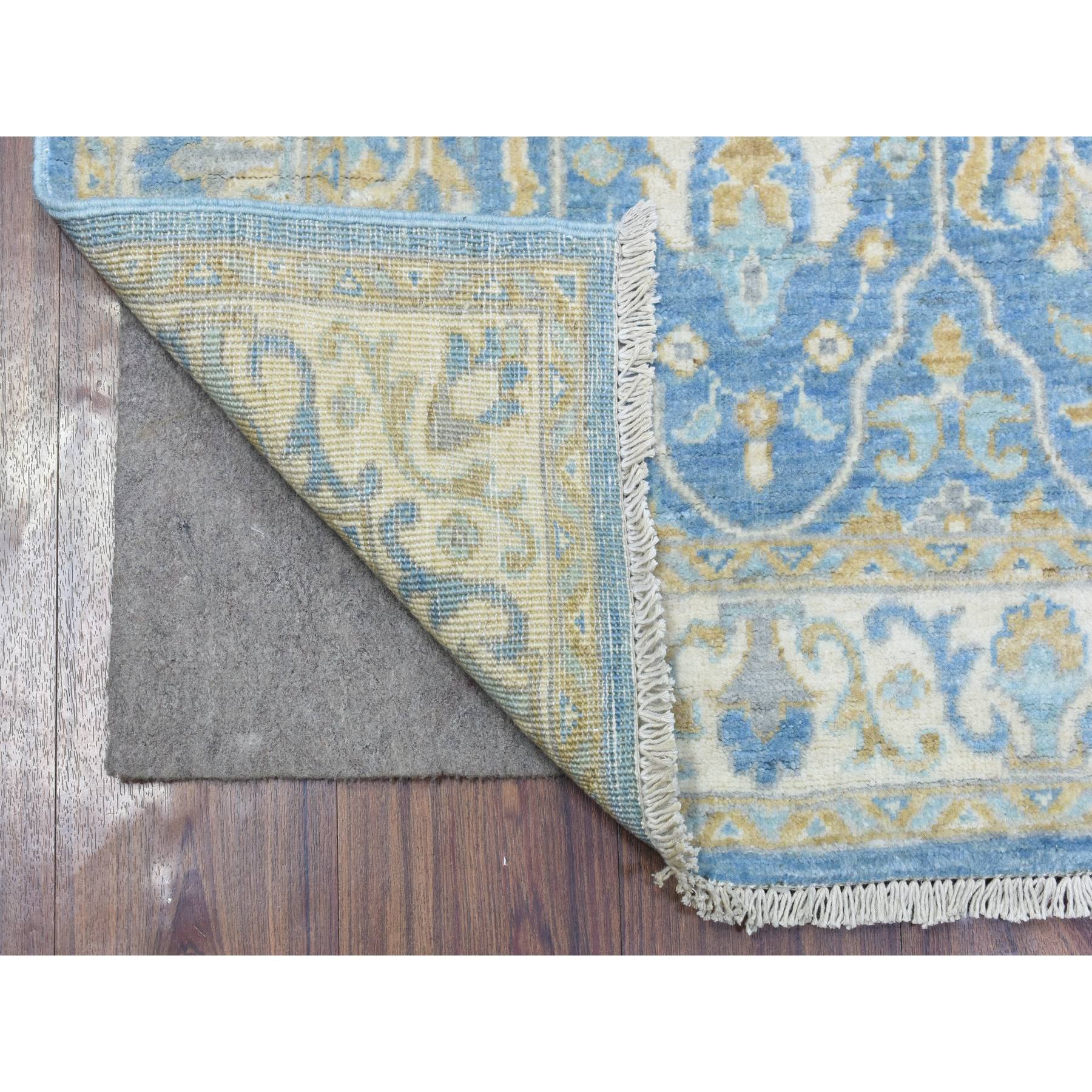 2'7"x7'7" Light Blue, Fine Peshawar with Ziegler Mahal Design, Natural Dyes Densely Woven, Velvety Wool Hand Knotted, Runner Oriental Rug HR72538 - Image 2