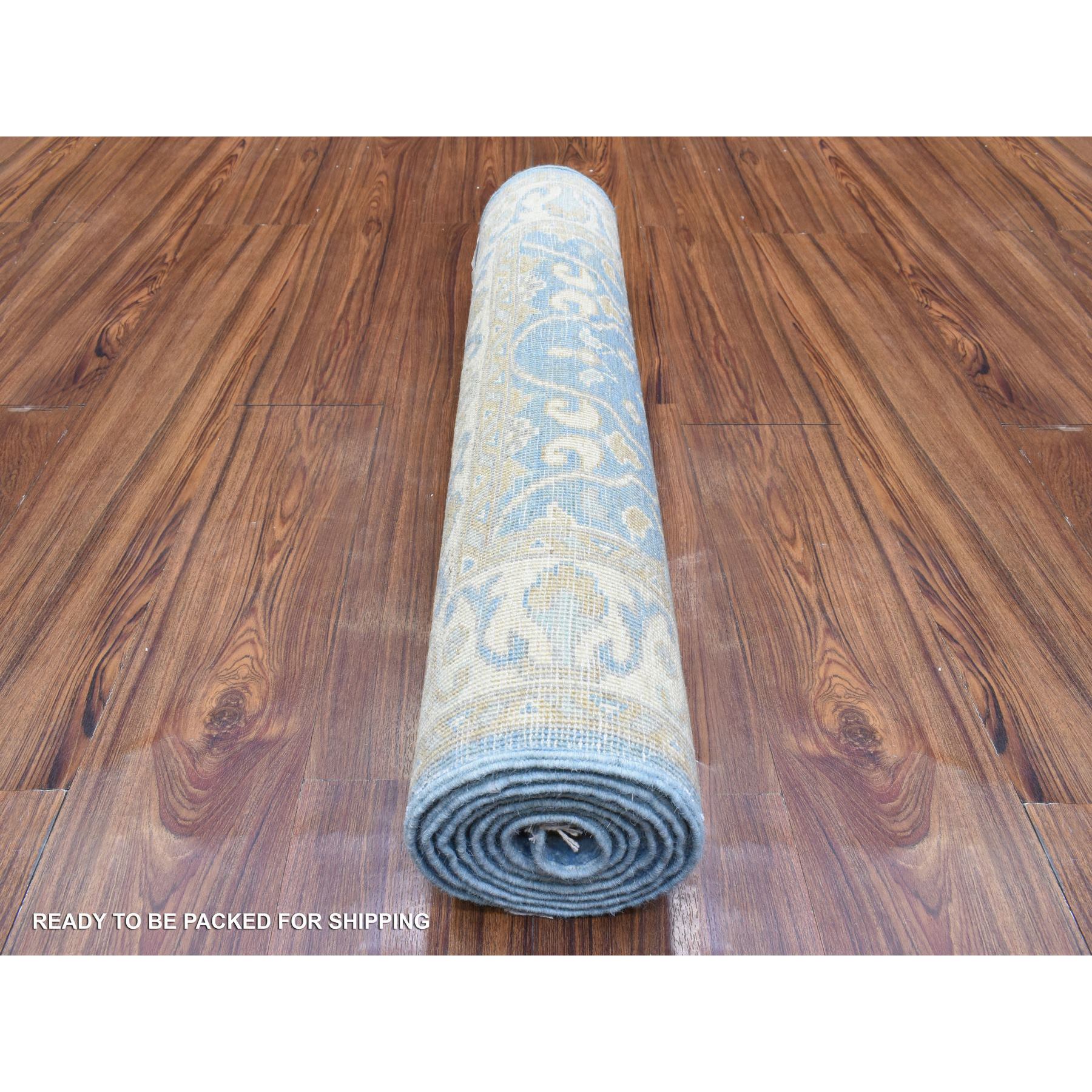 2'7"x7'7" Light Blue, Fine Peshawar with Ziegler Mahal Design, Natural Dyes Densely Woven, Velvety Wool Hand Knotted, Runner Oriental Rug HR72538 - Image 4
