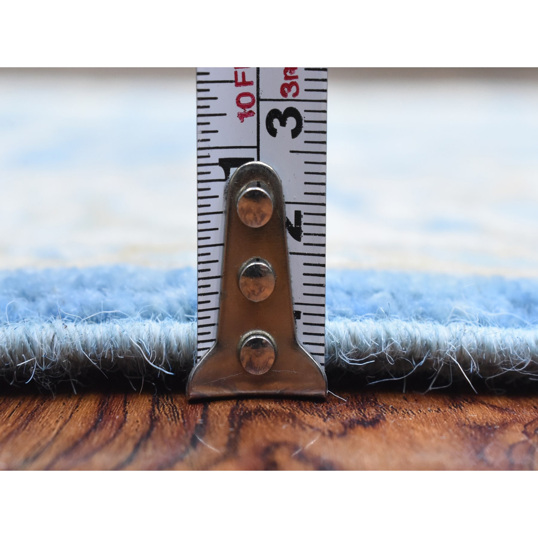2'7"x7'7" Light Blue, Fine Peshawar with Ziegler Mahal Design, Natural Dyes Densely Woven, Velvety Wool Hand Knotted, Runner Oriental Rug HR72538 - Image 5