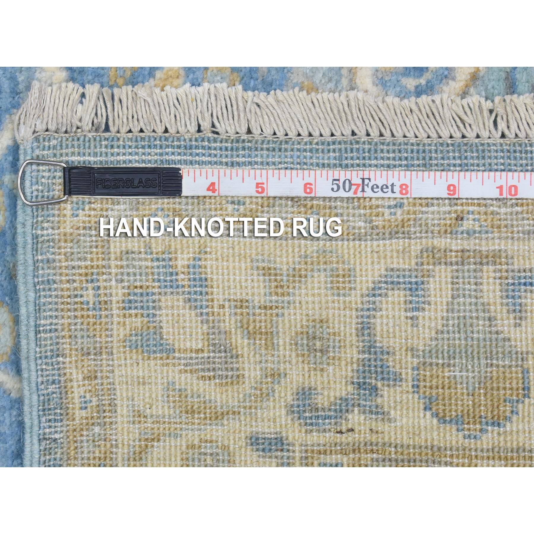 2'7"x7'7" Light Blue, Fine Peshawar with Ziegler Mahal Design, Natural Dyes Densely Woven, Velvety Wool Hand Knotted, Runner Oriental Rug HR72538 - Image 6