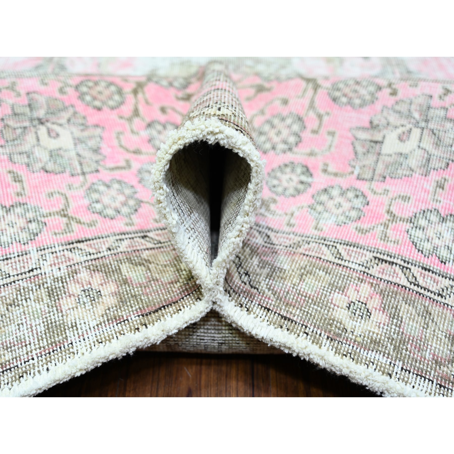 11'3"x15'9" Blush Pink, Vintage Tabriz, Distressed Look, Cropped Thin, Worn Out, Soft Wool, Hand Knotted, Oriental Rug HR74481 - Image 6