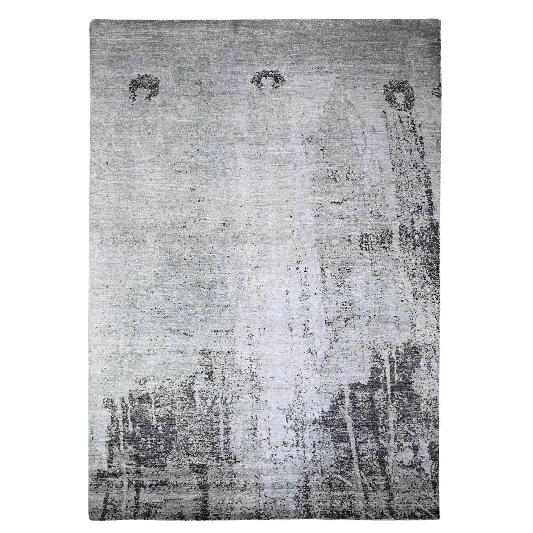 8'10"x12'9" Cloud gray, Tone on Tone, Modern Galaxy Design, Pure Wool, Hand Knotted, Oriental Rug HR74628