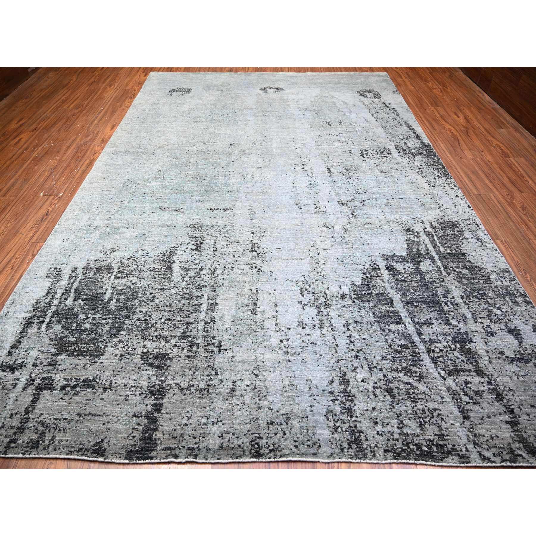 8'10"x12'9" Cloud gray, Tone on Tone, Modern Galaxy Design, Pure Wool, Hand Knotted, Oriental Rug HR74628 - Image 3