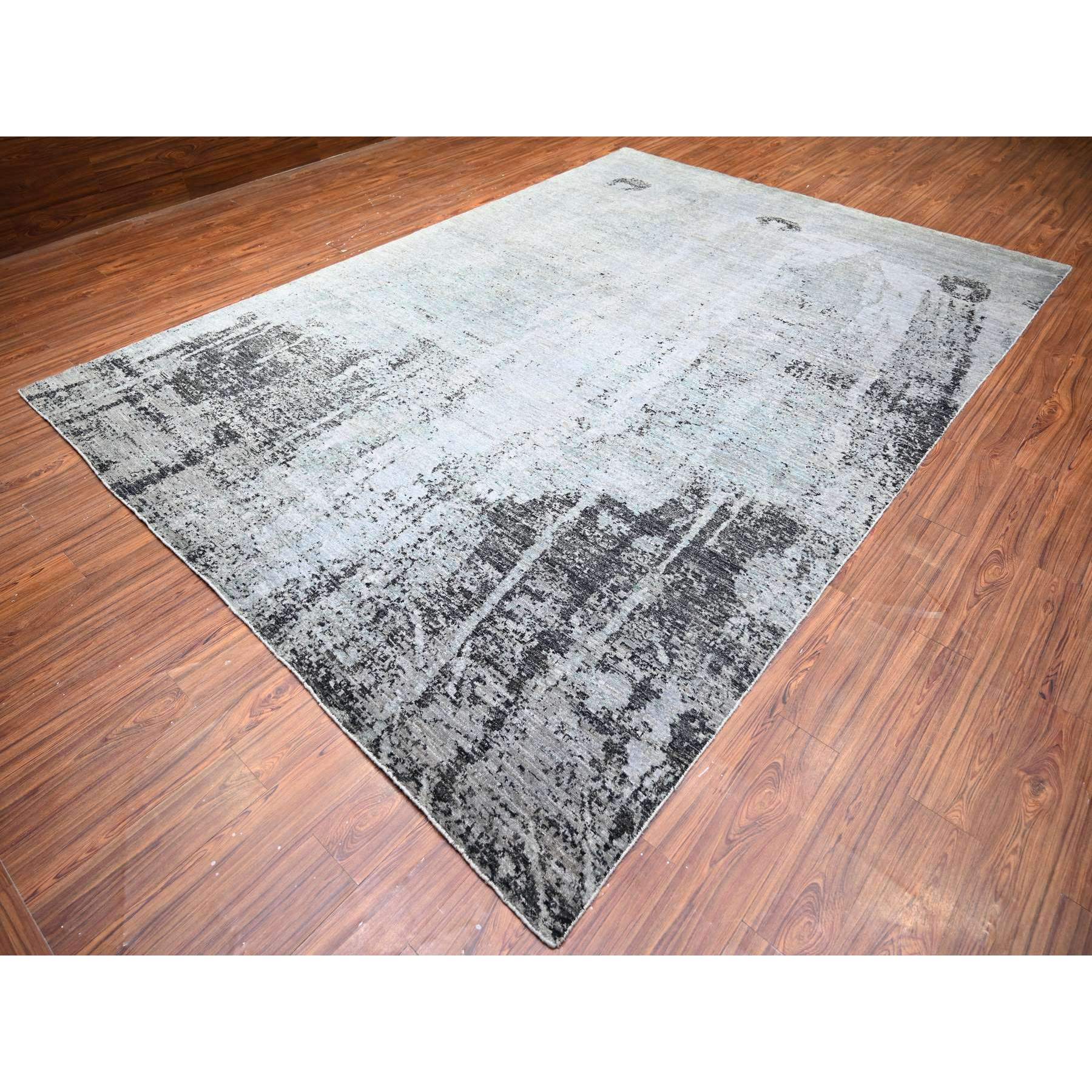 8'10"x12'9" Cloud gray, Tone on Tone, Modern Galaxy Design, Pure Wool, Hand Knotted, Oriental Rug HR74628 - Image 4