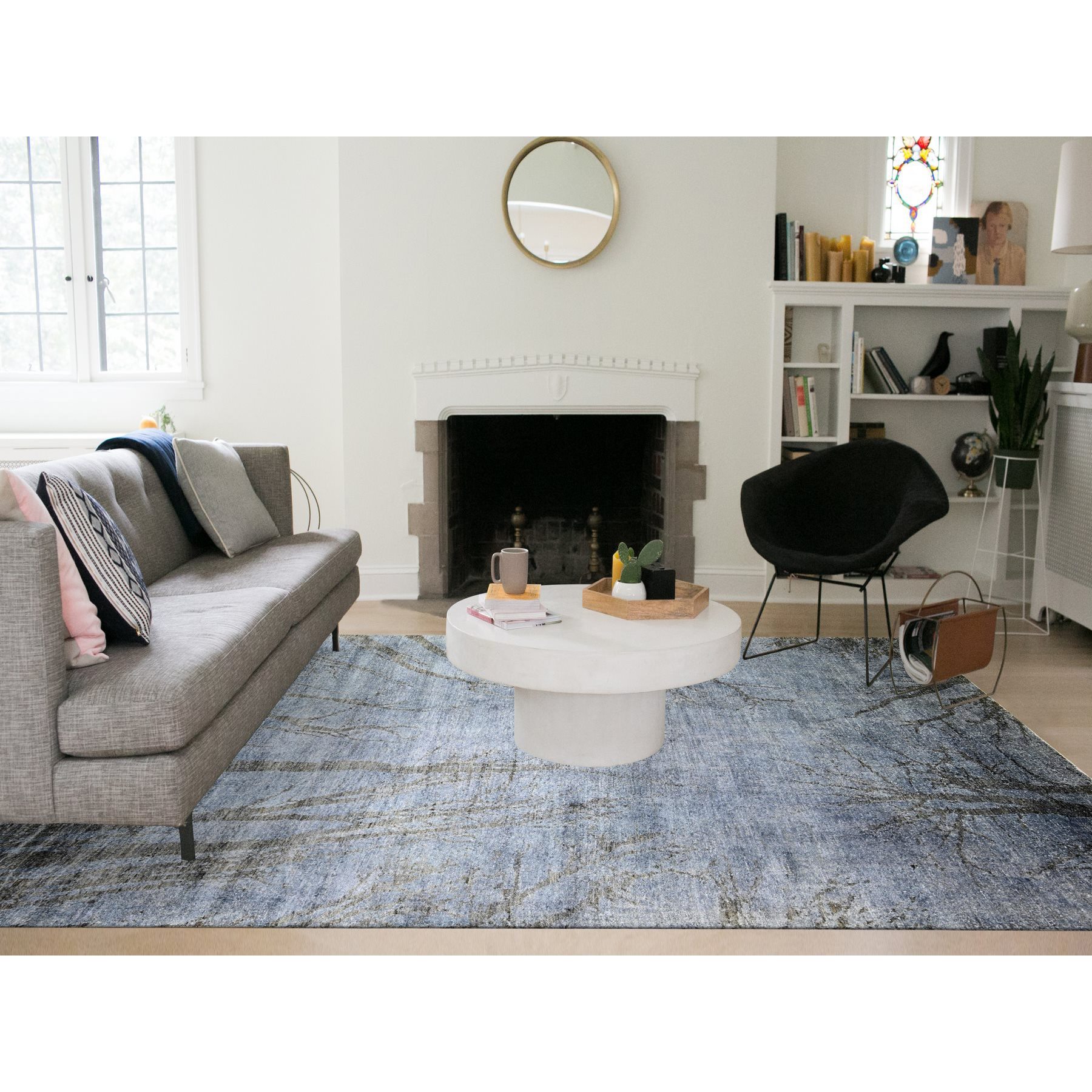 8'10"x12'1" Blue Gray, Modern Tree in the Dusk Design, 100% Wool, Natural Dyes, Tone on Tone, Hand Knotted, Oriental Rug HR74629 - Image 2