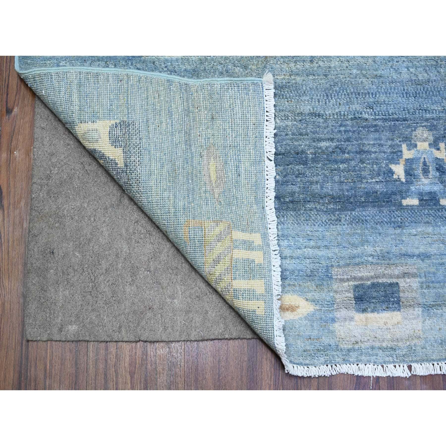 8'2"x9'7" Queen Blue, Fine Kashkuli Gabbeh with Small Animals and Human Figurines, Pure Wool, Natural Dyes, Hand Knotted, Oriental Rug HR74691 - Image 5