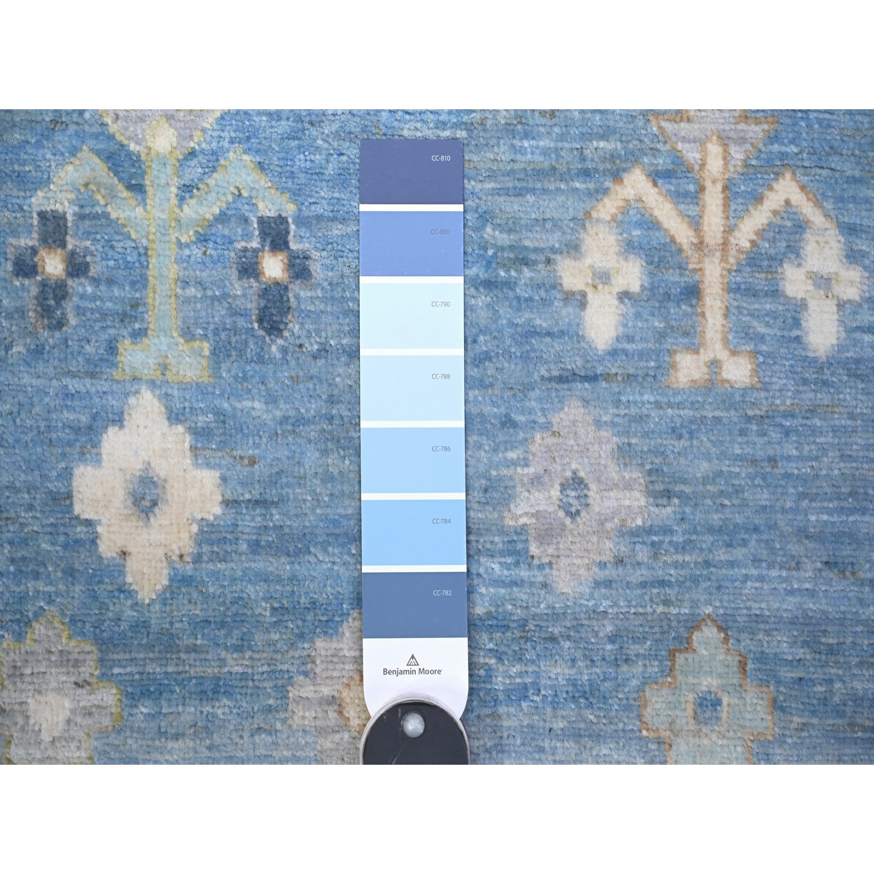 8'2"x9'7" Queen Blue, Fine Kashkuli Gabbeh with Small Animals and Human Figurines, Pure Wool, Natural Dyes, Hand Knotted, Oriental Rug HR74691 - Image 8