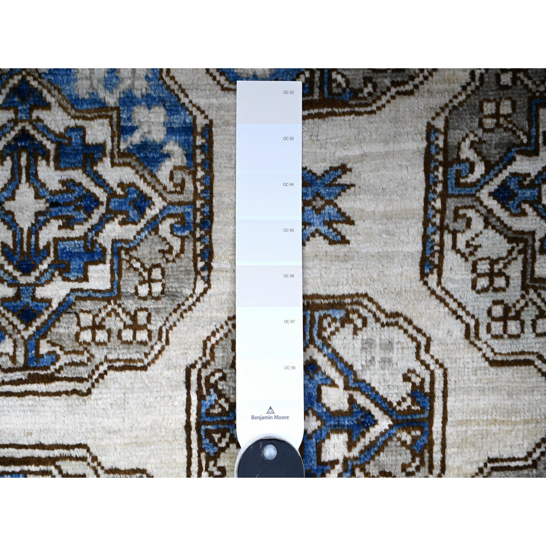 9'1"x12' Porcelain Ivory, Afghan Ersari with Elephant Feet Design, Hand Knotted, Natural Dyes, Natural Wool, Oriental Rug HR74761 - Image 8