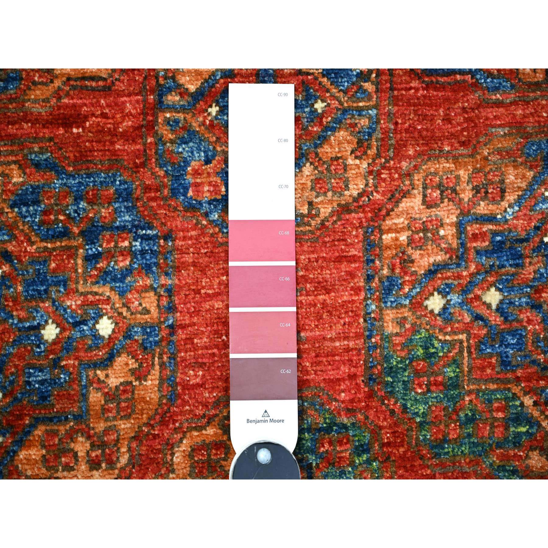 4'x9'6" Angels Red, Organic Wool, Afghan Ersari with Elephant Feet Design, Vegetable Dyes, Hand Knotted, Wide Runner Oriental Rug HR74771 - Image 3