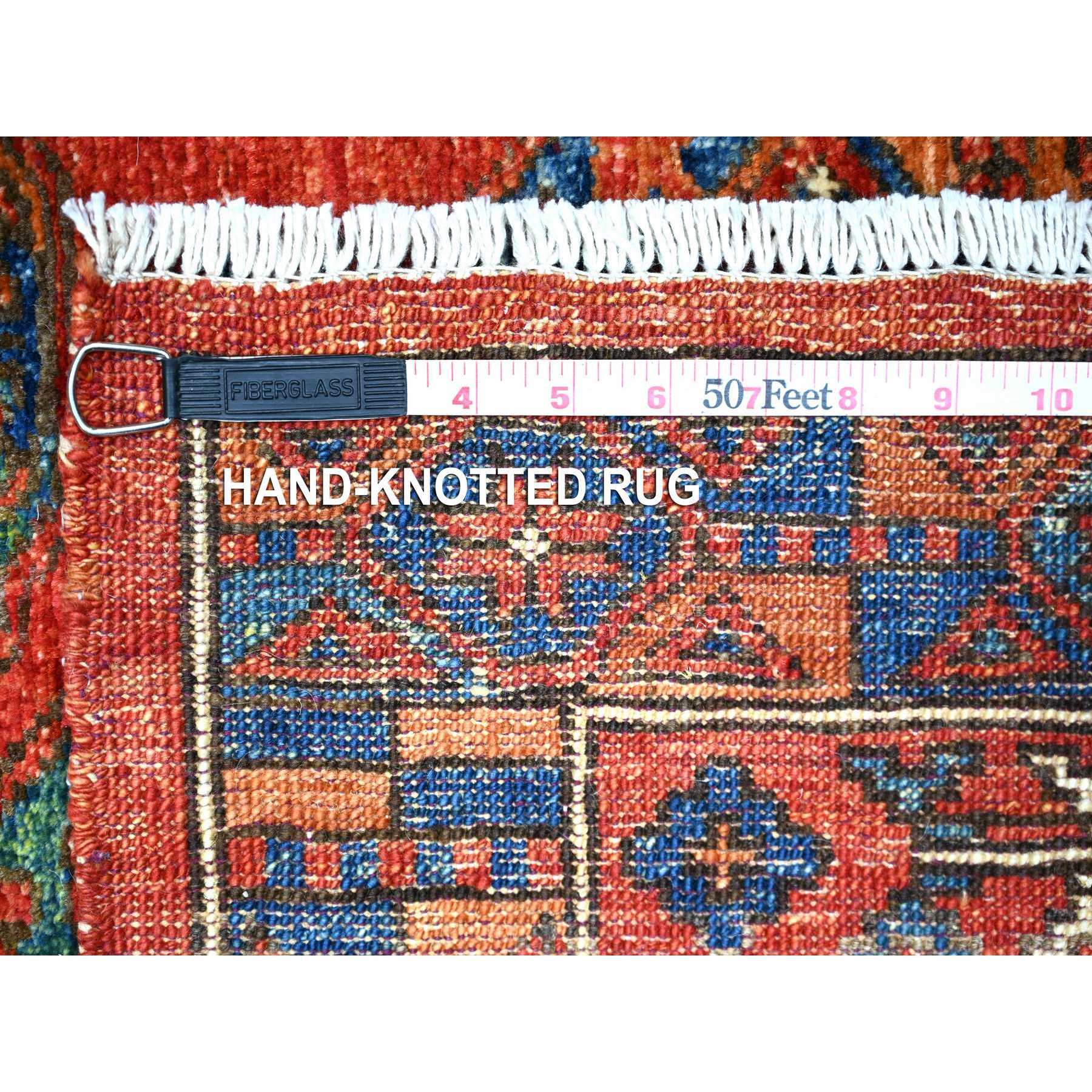 4'x9'6" Angels Red, Organic Wool, Afghan Ersari with Elephant Feet Design, Vegetable Dyes, Hand Knotted, Wide Runner Oriental Rug HR74771 - Image 6