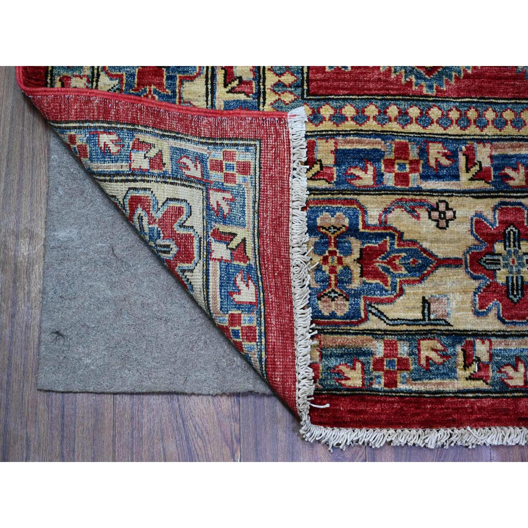 6'9"x9'9" Rufous Red, Vegetable Dyes, 100% Wool, Afghan Super Kazak with Geometric Elements, Hand Knotted, Oriental Rug HR74826 - Image 2