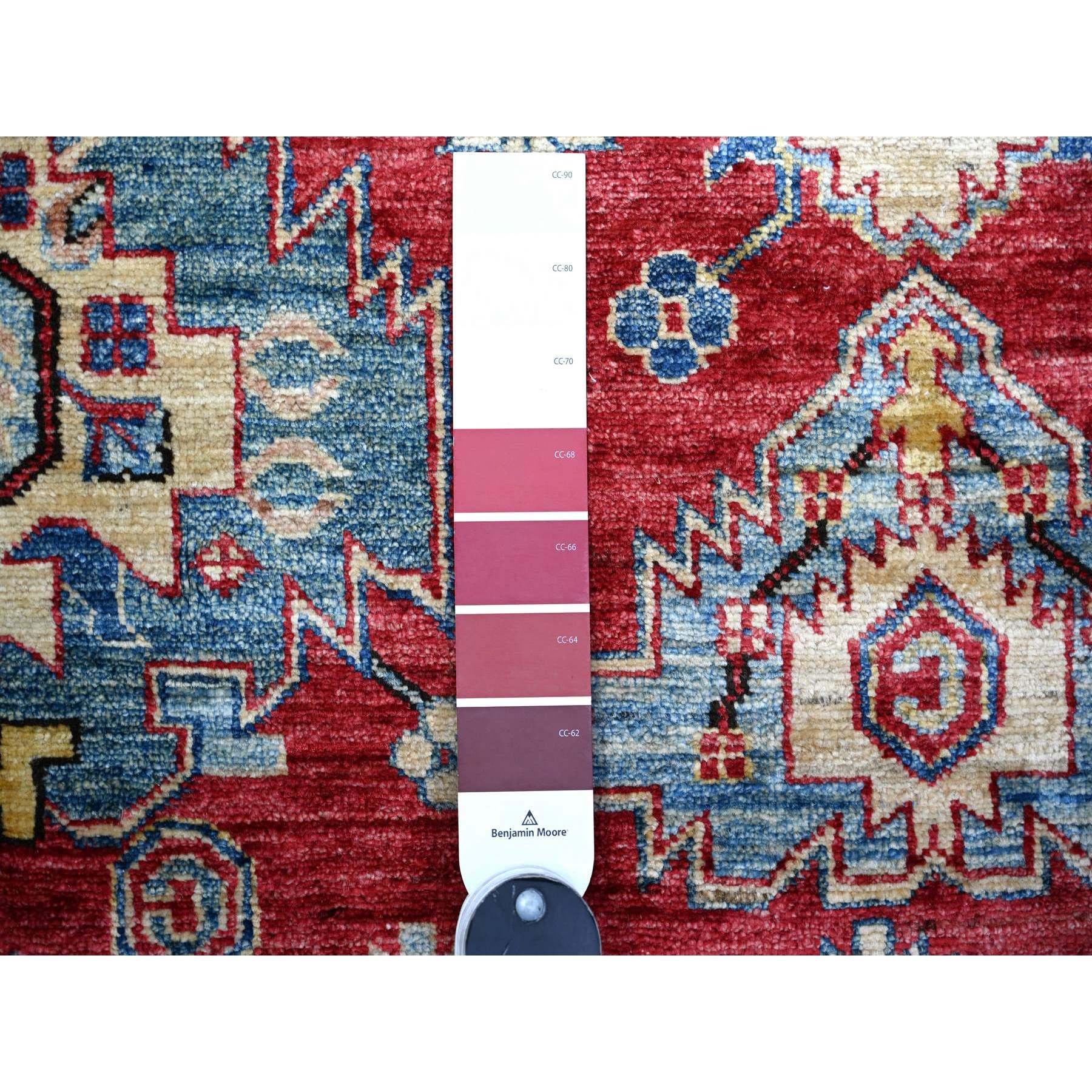 6'9"x9'9" Rufous Red, Vegetable Dyes, 100% Wool, Afghan Super Kazak with Geometric Elements, Hand Knotted, Oriental Rug HR74826 - Image 3