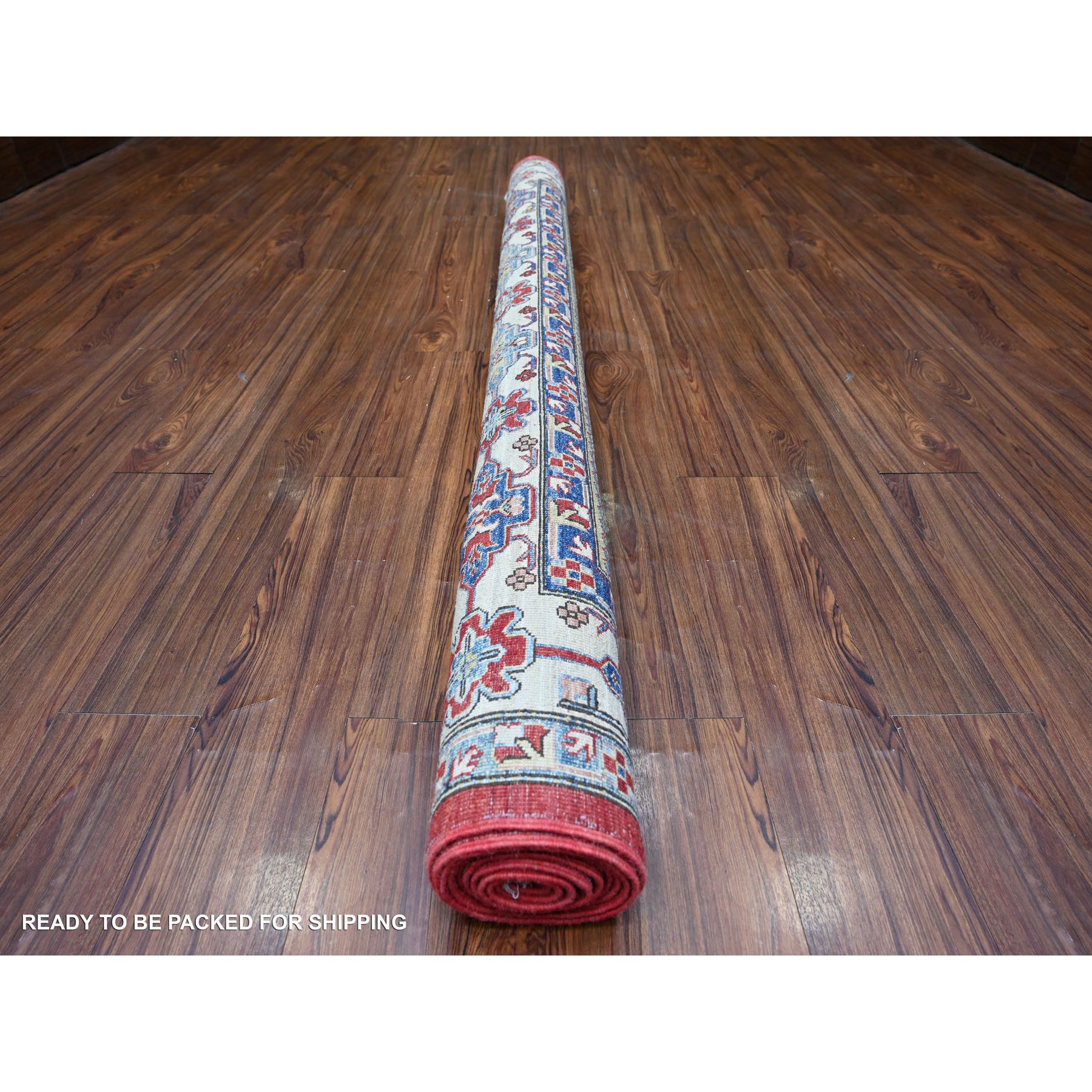 6'9"x9'9" Rufous Red, Vegetable Dyes, 100% Wool, Afghan Super Kazak with Geometric Elements, Hand Knotted, Oriental Rug HR74826 - Image 4
