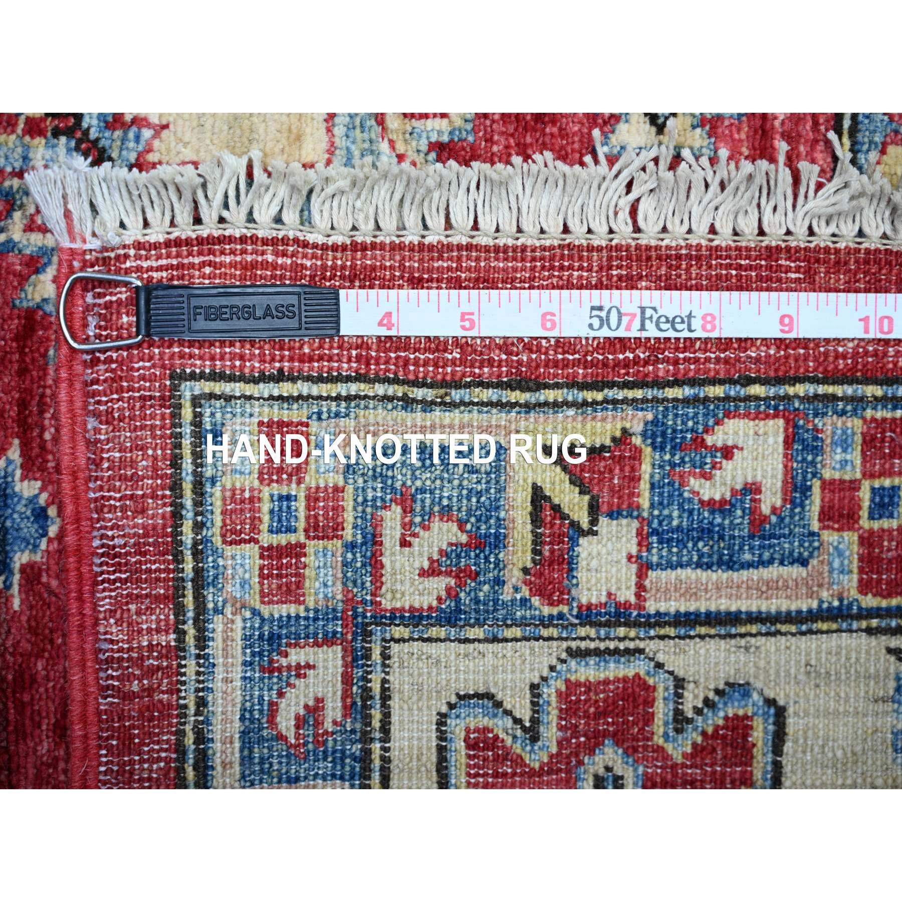 6'9"x9'9" Rufous Red, Vegetable Dyes, 100% Wool, Afghan Super Kazak with Geometric Elements, Hand Knotted, Oriental Rug HR74826 - Image 6