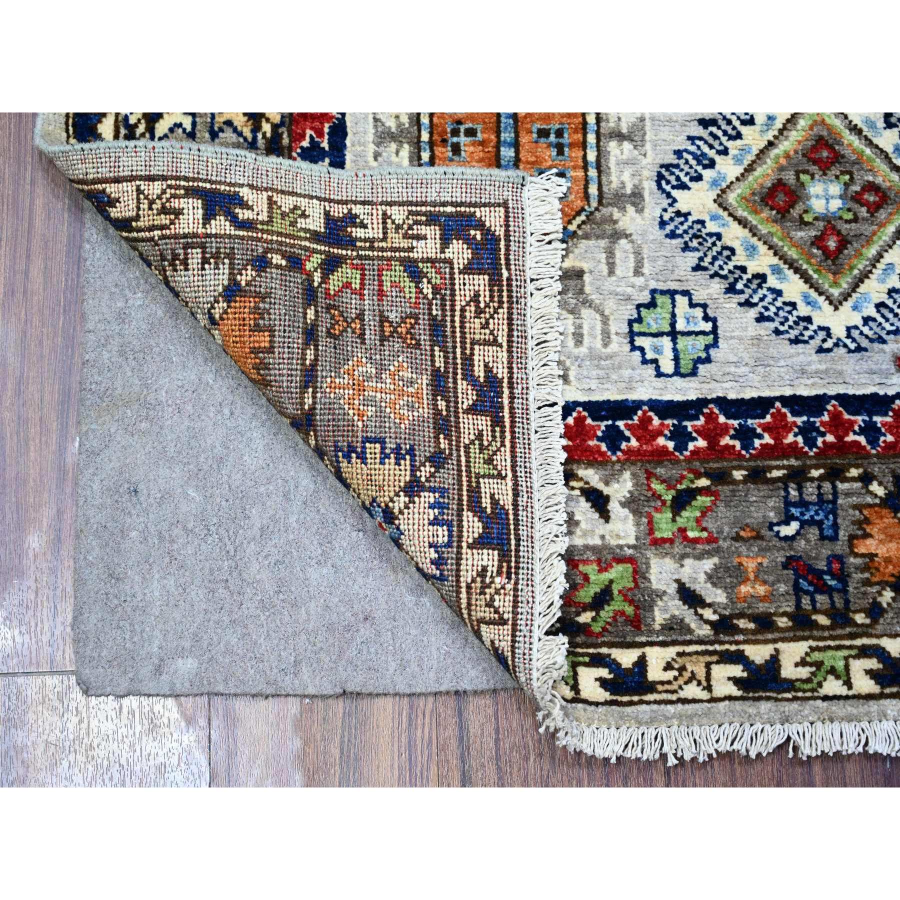 4'x6' Chrome Gray, Hand Knotted, 100% Wool, Natural Dyes, Dense Weave, Afghan Ersari with Geometric Gul Motifs, Oriental Rug HR74858 - Image 2