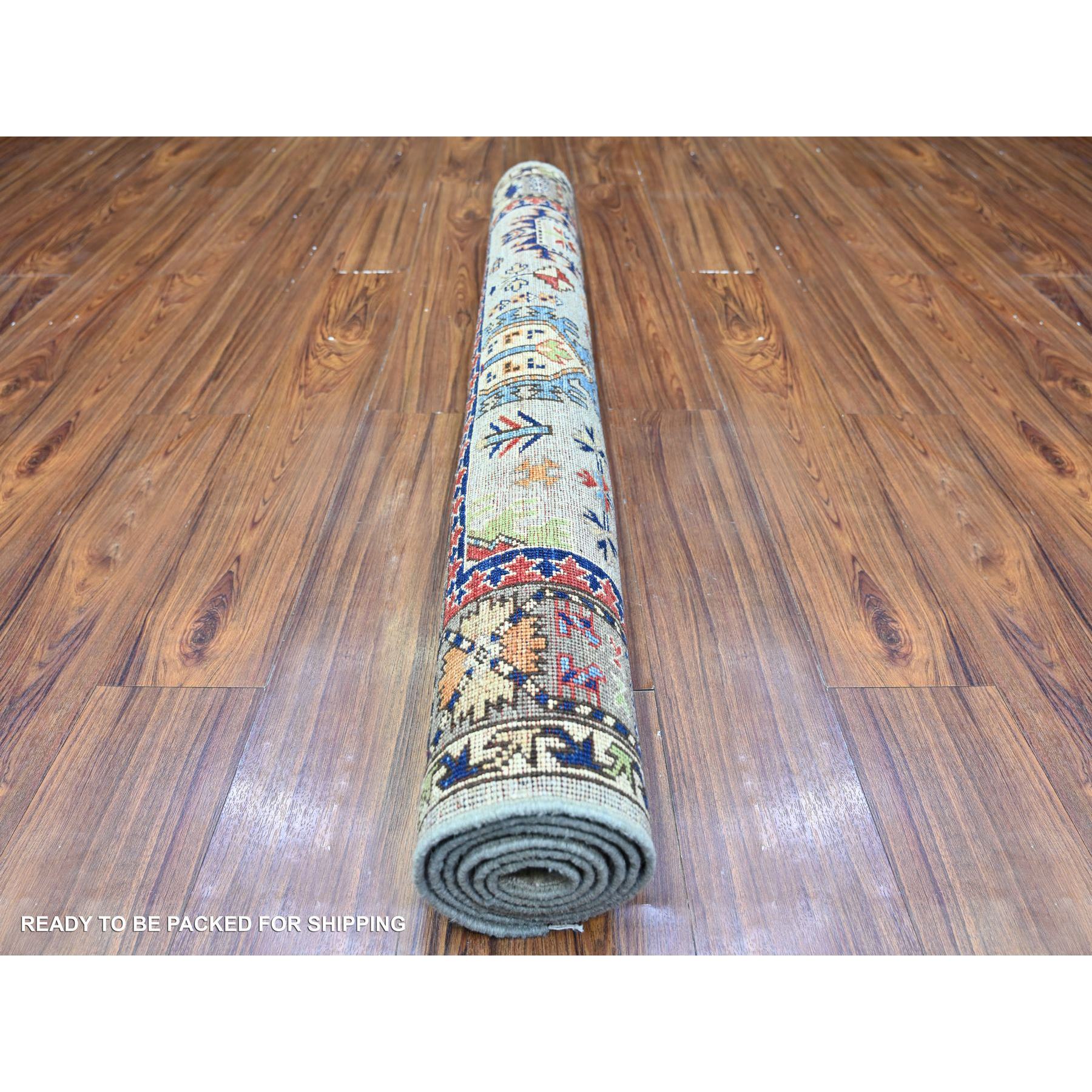 4'x6' Chrome Gray, Hand Knotted, 100% Wool, Natural Dyes, Dense Weave, Afghan Ersari with Geometric Gul Motifs, Oriental Rug HR74858 - Image 4