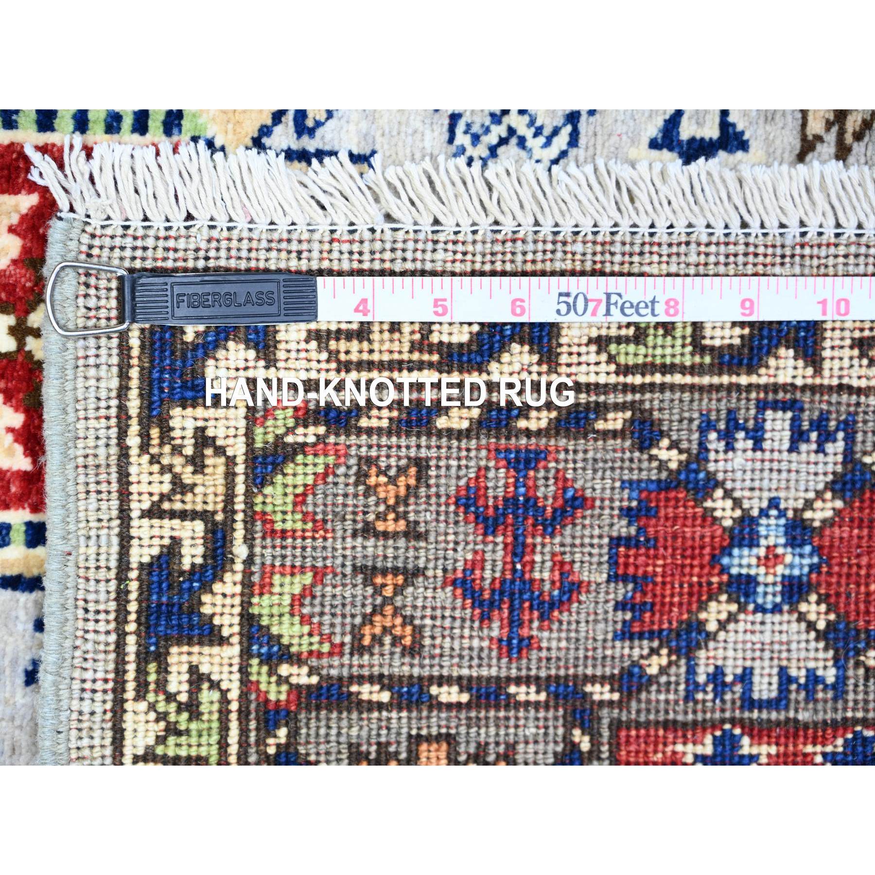 4'x6' Chrome Gray, Hand Knotted, 100% Wool, Natural Dyes, Dense Weave, Afghan Ersari with Geometric Gul Motifs, Oriental Rug HR74858 - Image 6