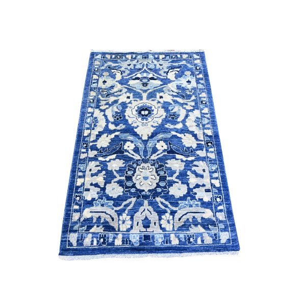 3'x4'9" Cerulean Blue, Densely Woven, Vegetable Dyes, Peshawar With Mahal Design, Soft and Vibrant Wool, Hand Knotted, Oriental Rug HR74965