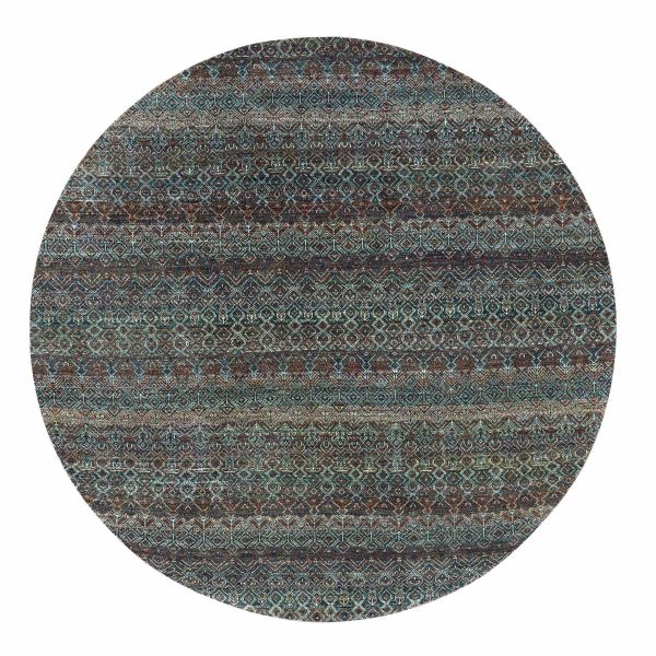 8'x8' Rust Brown, 100% Plush Wool, Hand Knotted, Kohinoor Herat Small Geometric Repetitive Design, Round Oriental Rug HR79456