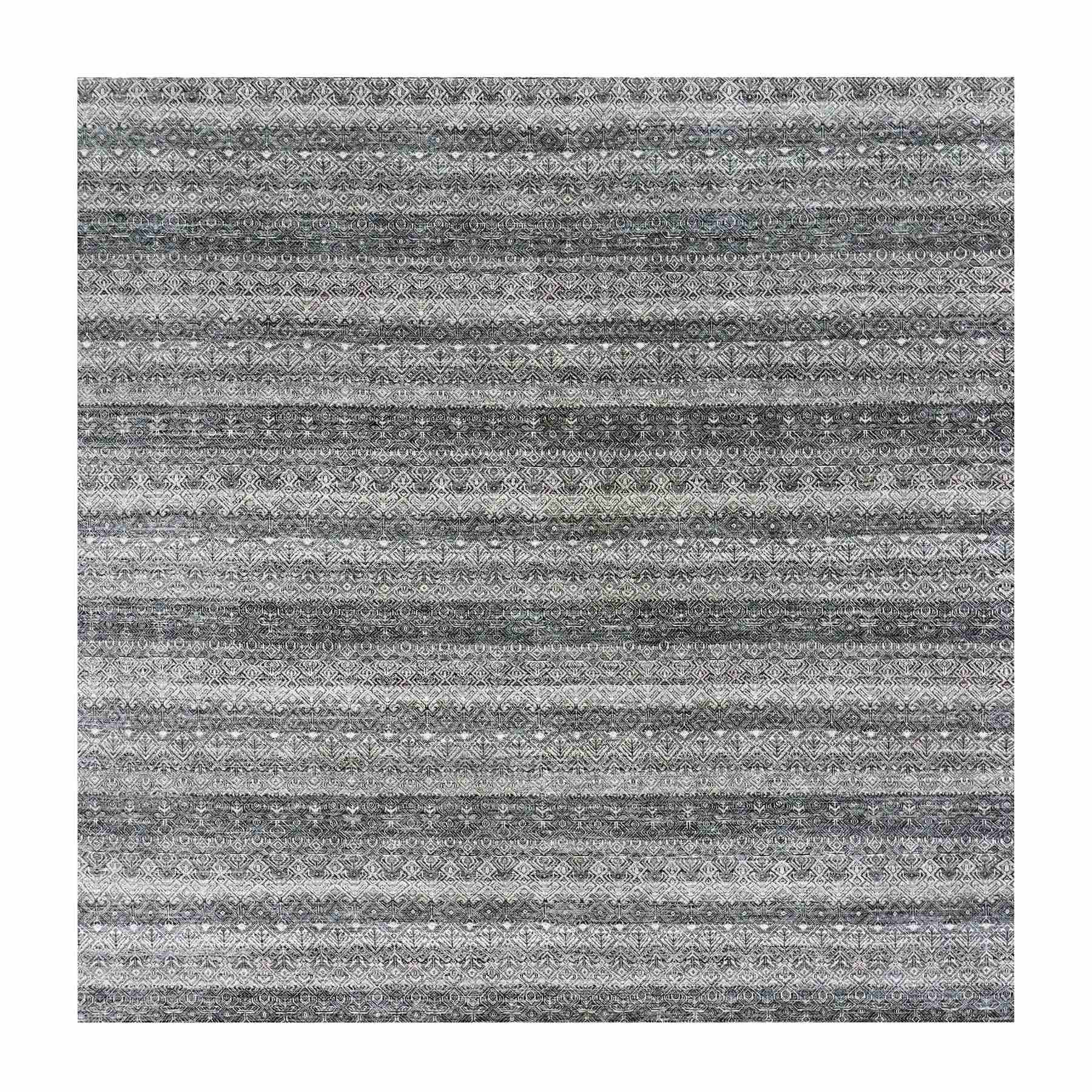 10'x10' Arsenic Gray, 100% Plush Wool, Hand Knotted, Kohinoor Herat Small Geometric Repetitive Design, Square Oriental Rug HR79460