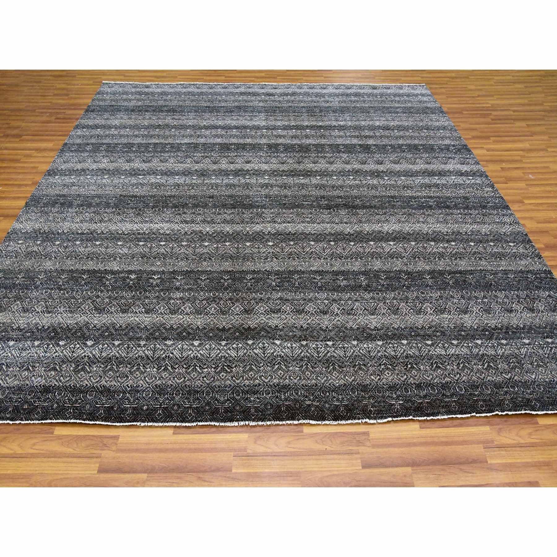 10'x10' Arsenic Gray, 100% Plush Wool, Hand Knotted, Kohinoor Herat Small Geometric Repetitive Design, Square Oriental Rug HR79460 - Image 2