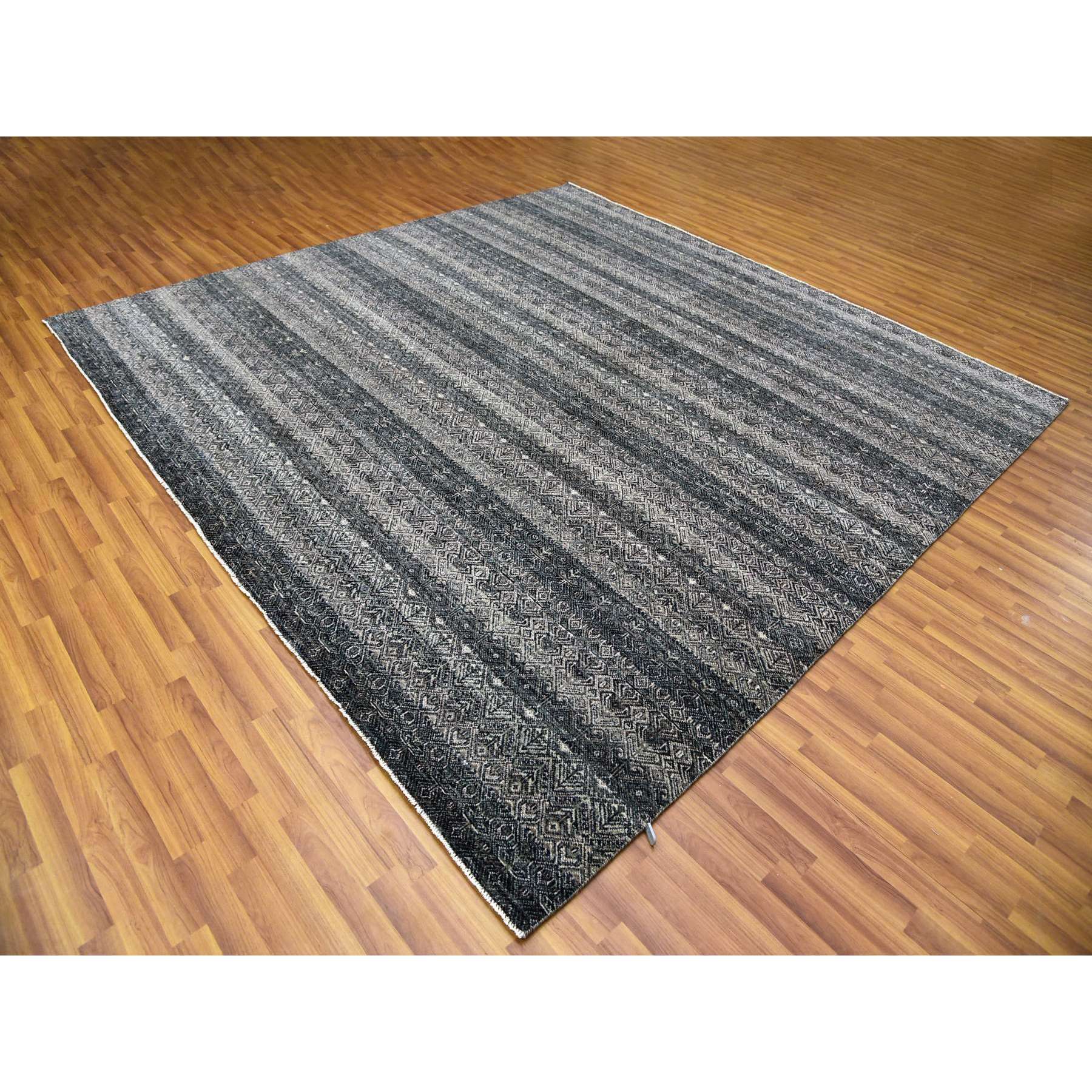 10'x10' Arsenic Gray, 100% Plush Wool, Hand Knotted, Kohinoor Herat Small Geometric Repetitive Design, Square Oriental Rug HR79460 - Image 3