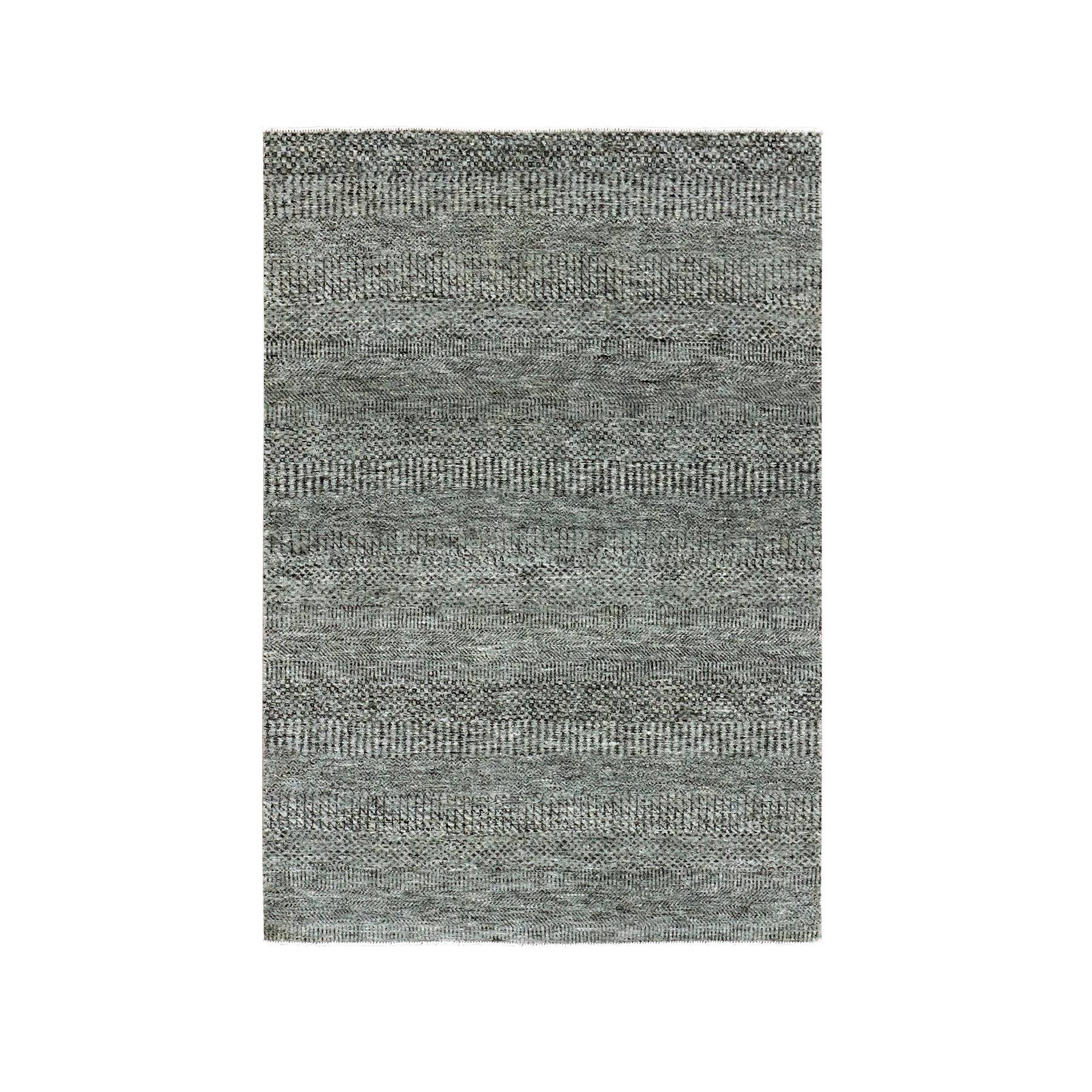 4'2"x6' Medium Gray, Modern Grass Design, Natural Undyed Wool, Hand Knotted, Oriental Rug HR79479