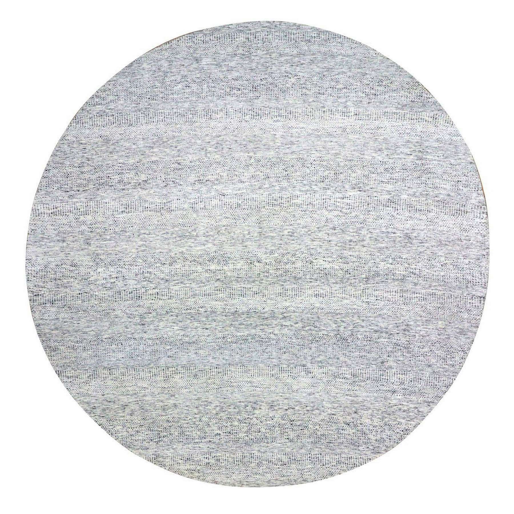 11'x11' Bright Gray, Modern Grass Design, Tone on Tone, Undyed Natural Wool, Hand Knotted, Round Oriental Rug HR79507