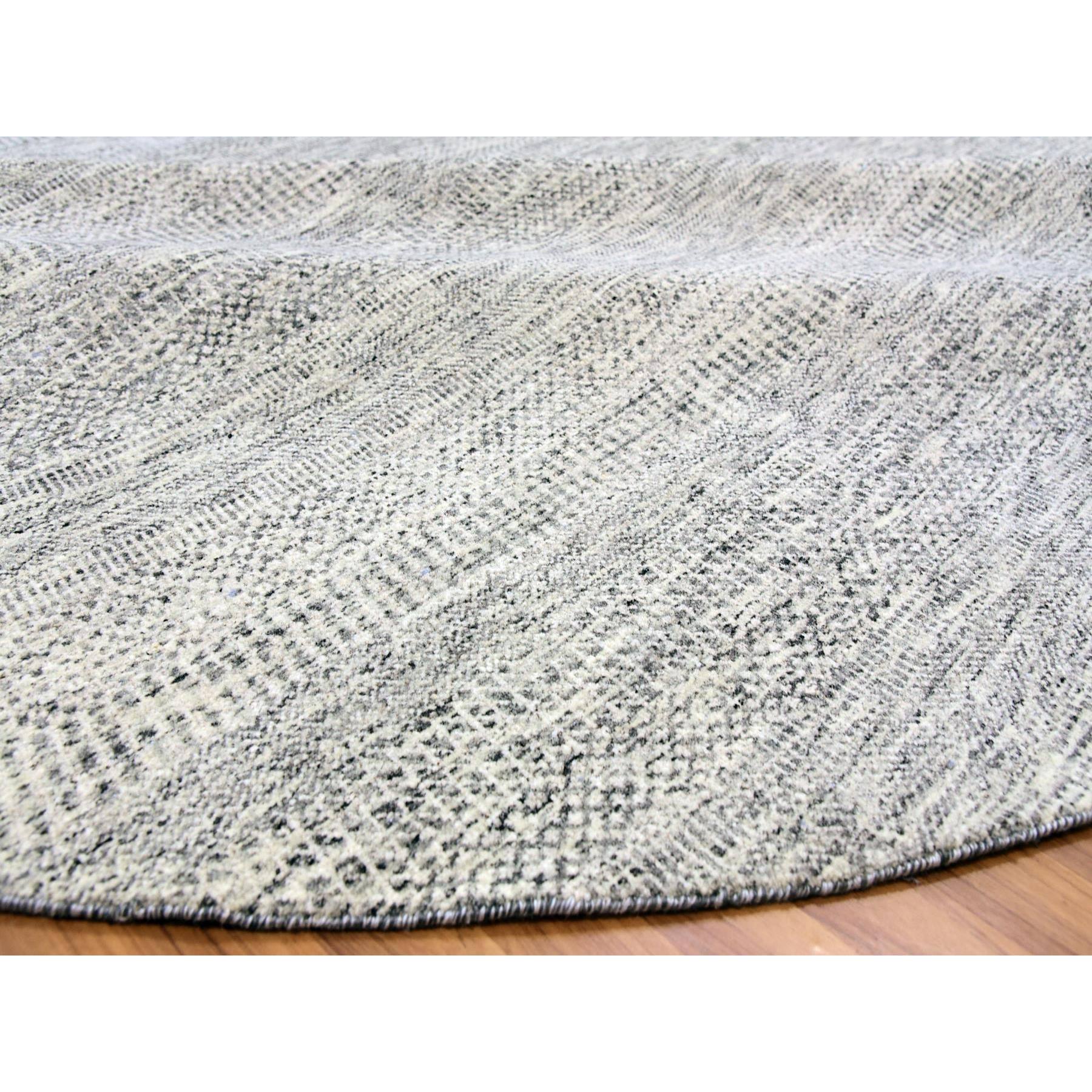 11'x11' Bright Gray, Modern Grass Design, Tone on Tone, Undyed Natural Wool, Hand Knotted, Round Oriental Rug HR79507 - Image 6