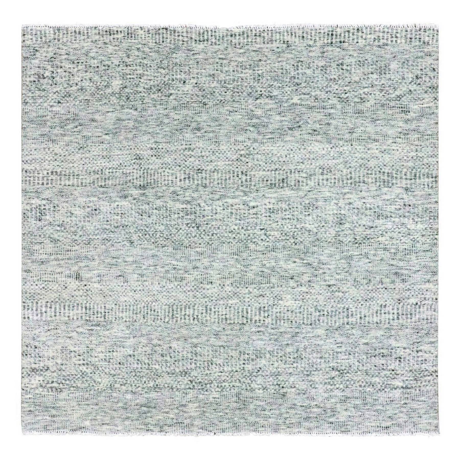 6'x6' Cloud Gray, Natural Undyed Wool, Modern Grass Design, Hand Knotted, Tone on Tone, Square Oriental Rug HR79518